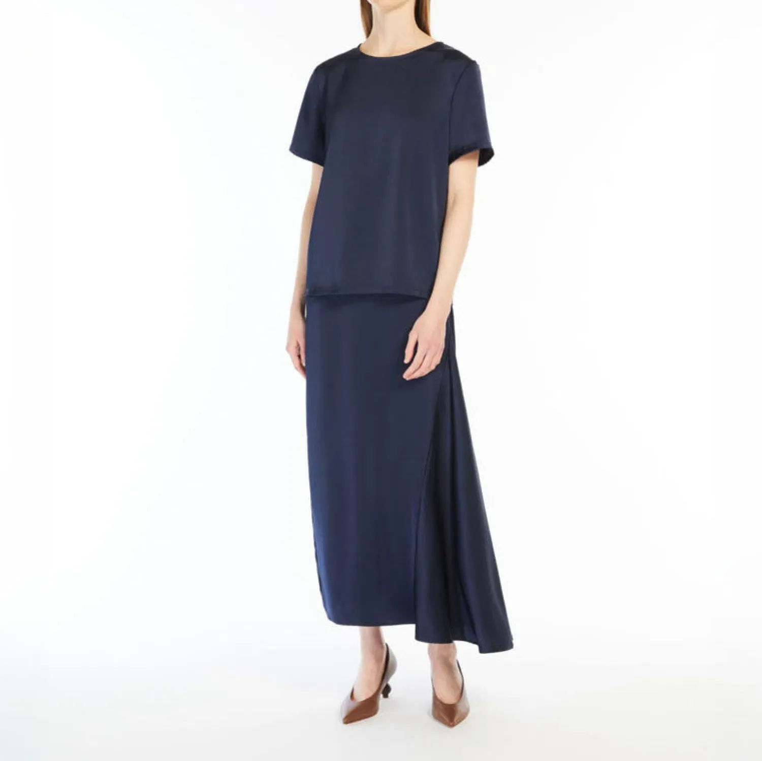 WEEKEND MAXMARA Aia Fluid Satin Skirt In Navy