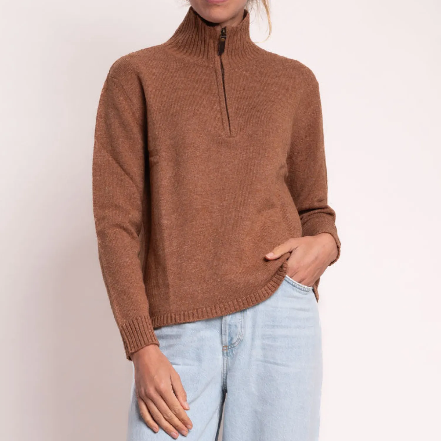 COLLEN & CLARE Alma Cashmere & Lambswool 1/4 Zip Knit In Almond