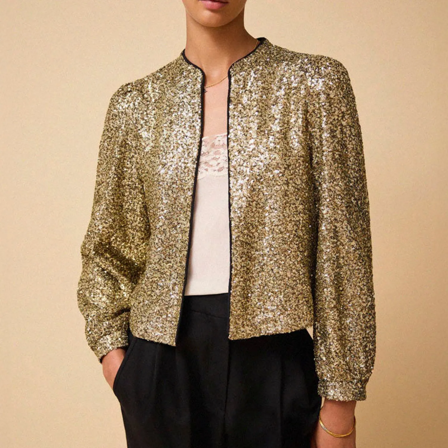 BY IRIS Amira Sequin Jacket In Gold