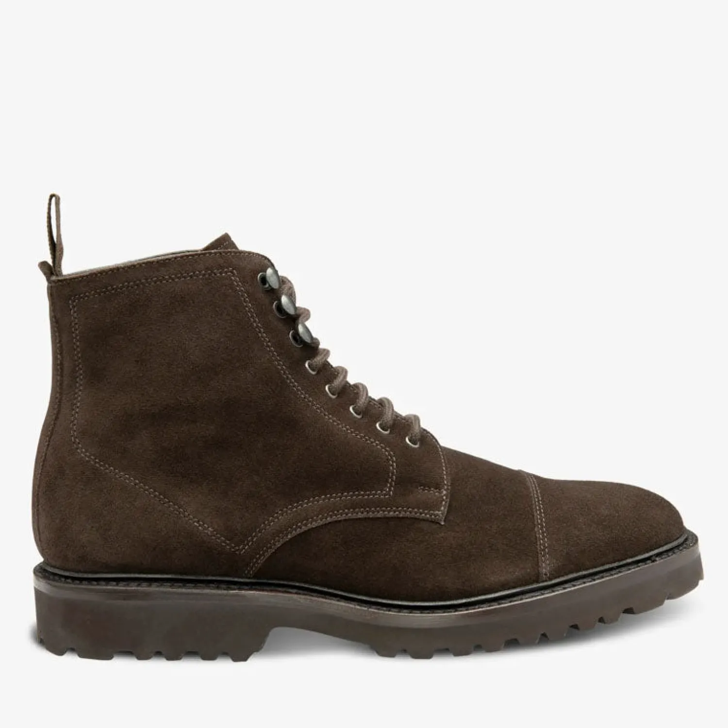 LOAKE Aquarius Suede Derby Toe Cap Boots In Dark Brown