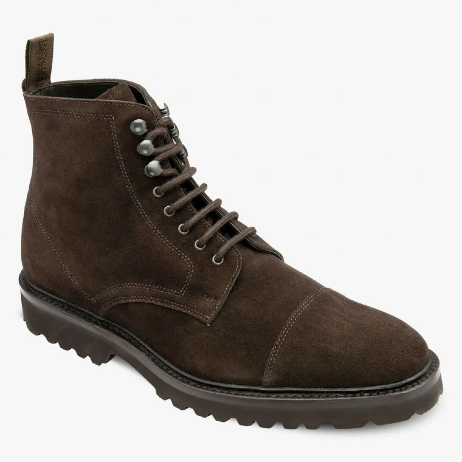 LOAKE Aquarius Suede Derby Toe Cap Boots In Dark Brown