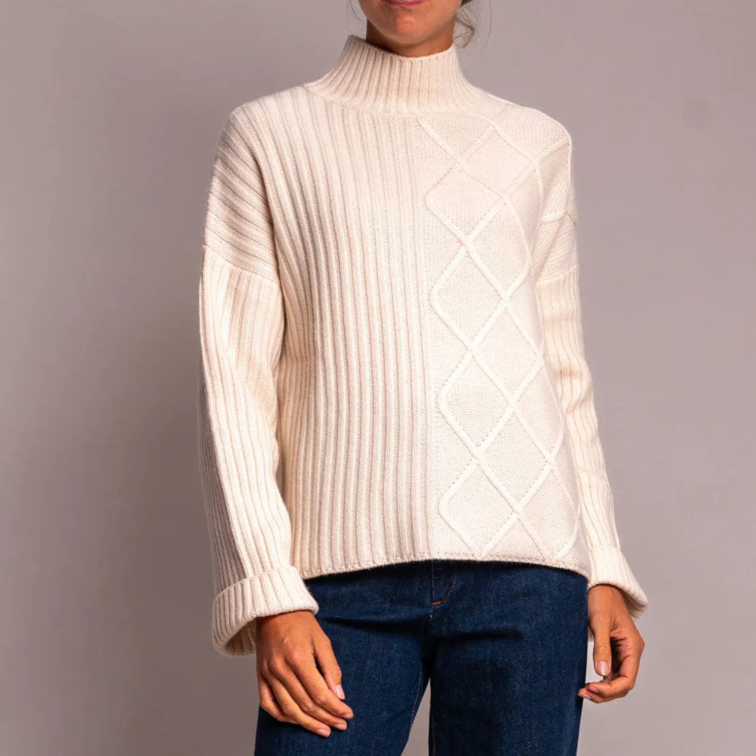 JUMPER1234 Aran Rib Turtle Neck Jumper In Jasmine