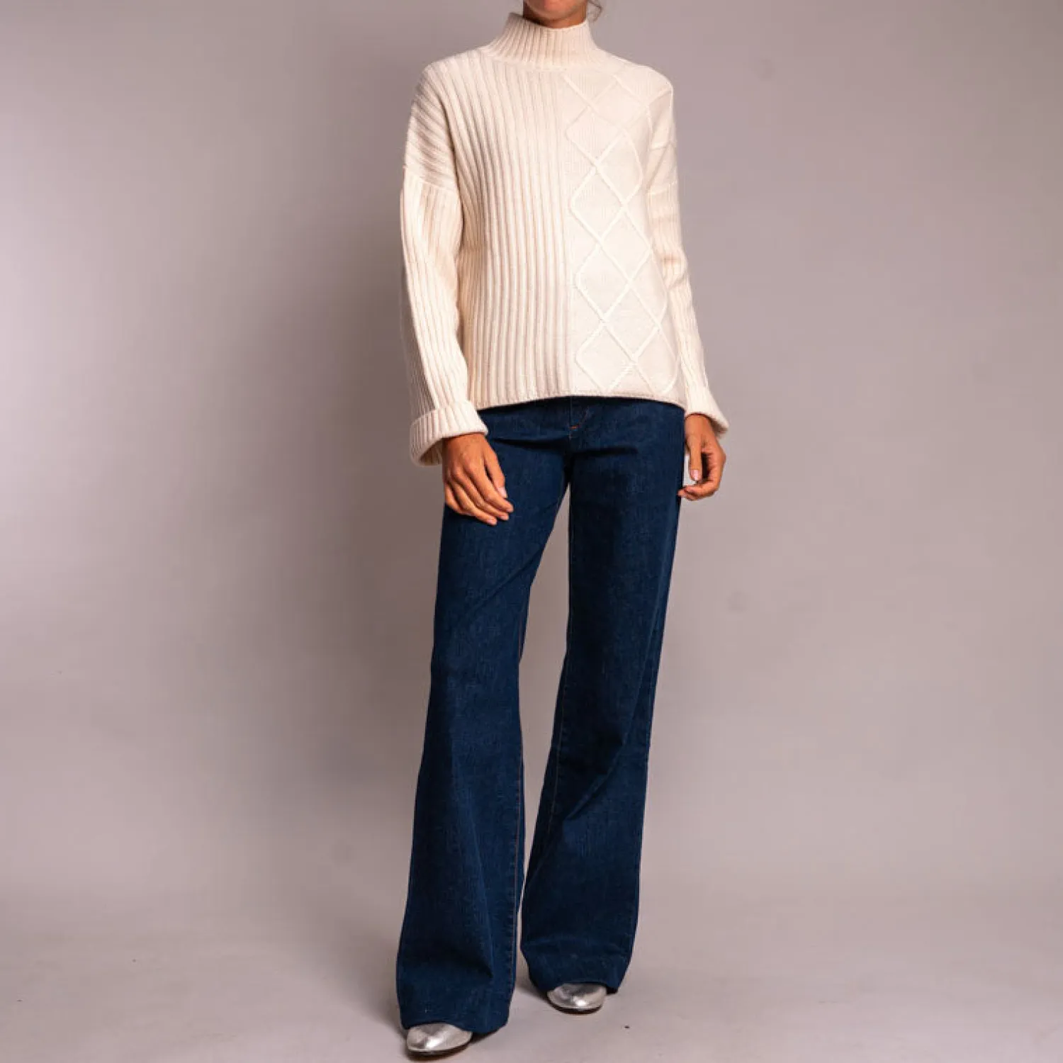 JUMPER1234 Aran Rib Turtle Neck Jumper In Jasmine