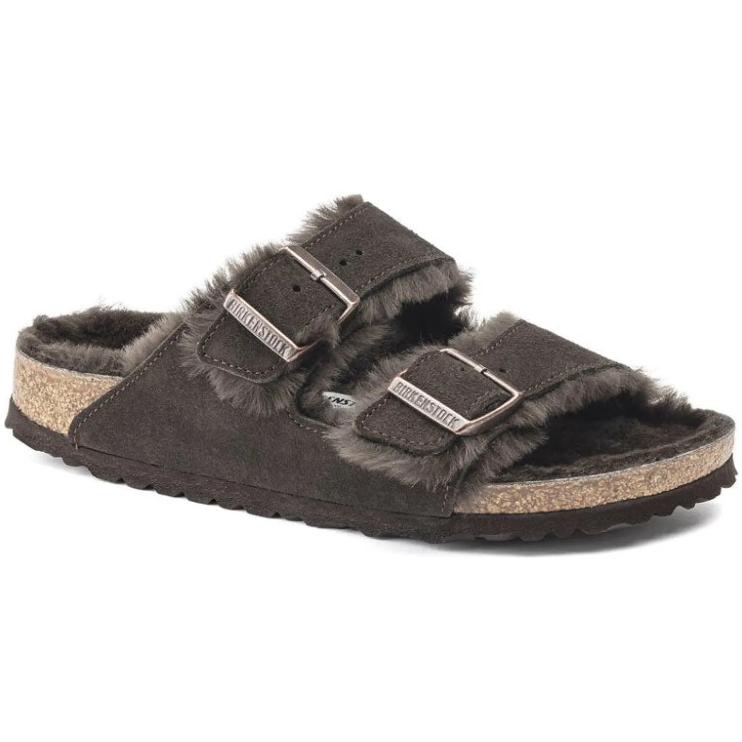 BIRKENSTOCK Arizona Shearling Suede Leather Sandals In Mocha