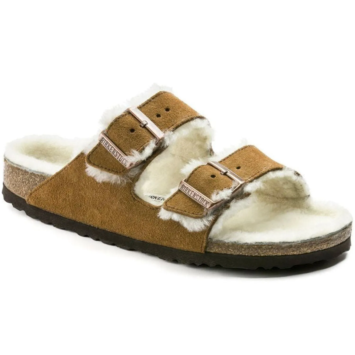 BIRKENSTOCK Arizona Shearling Suede Leather Sandals Mink