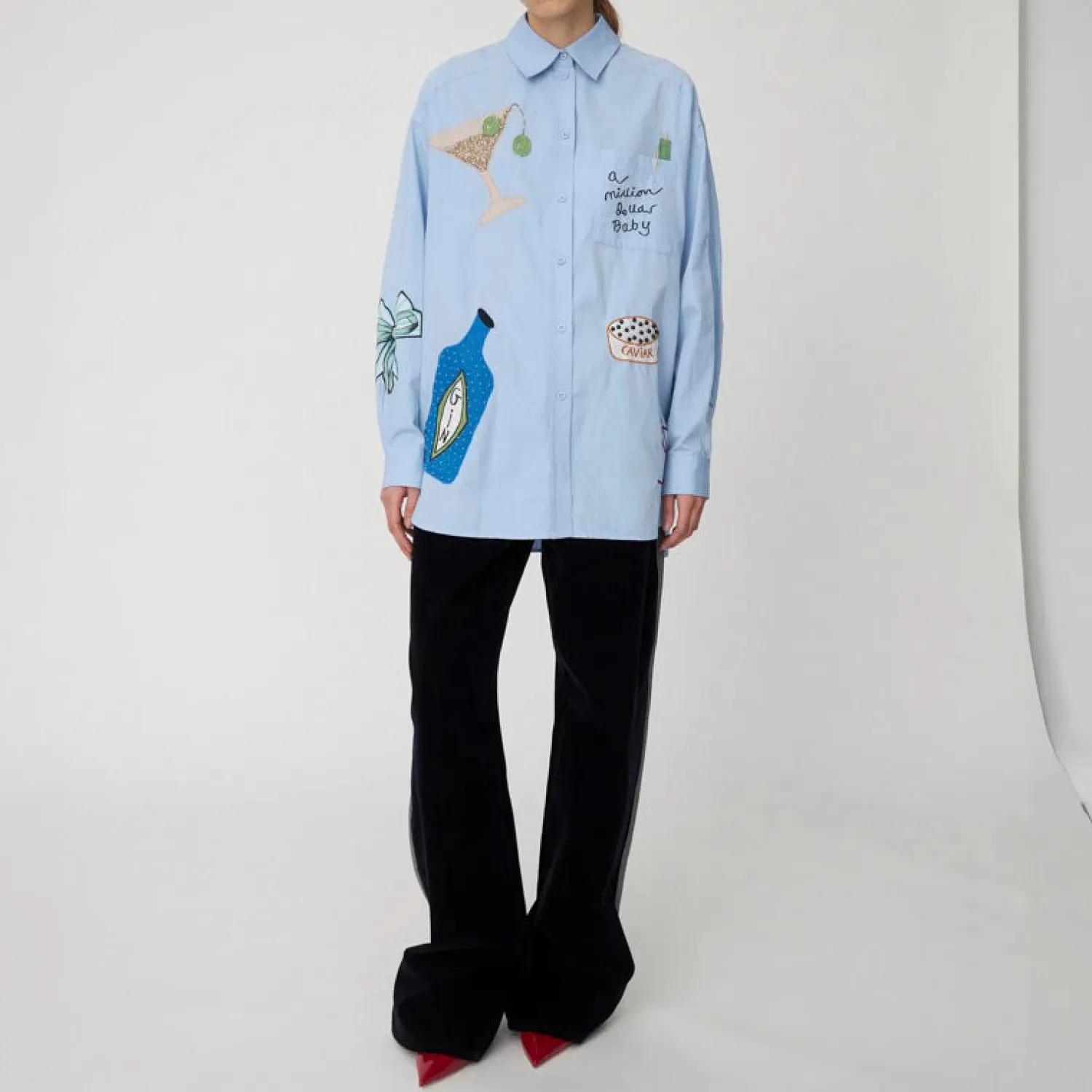 STELLA NOVA Bead Embellished Shirt In Dust Blue