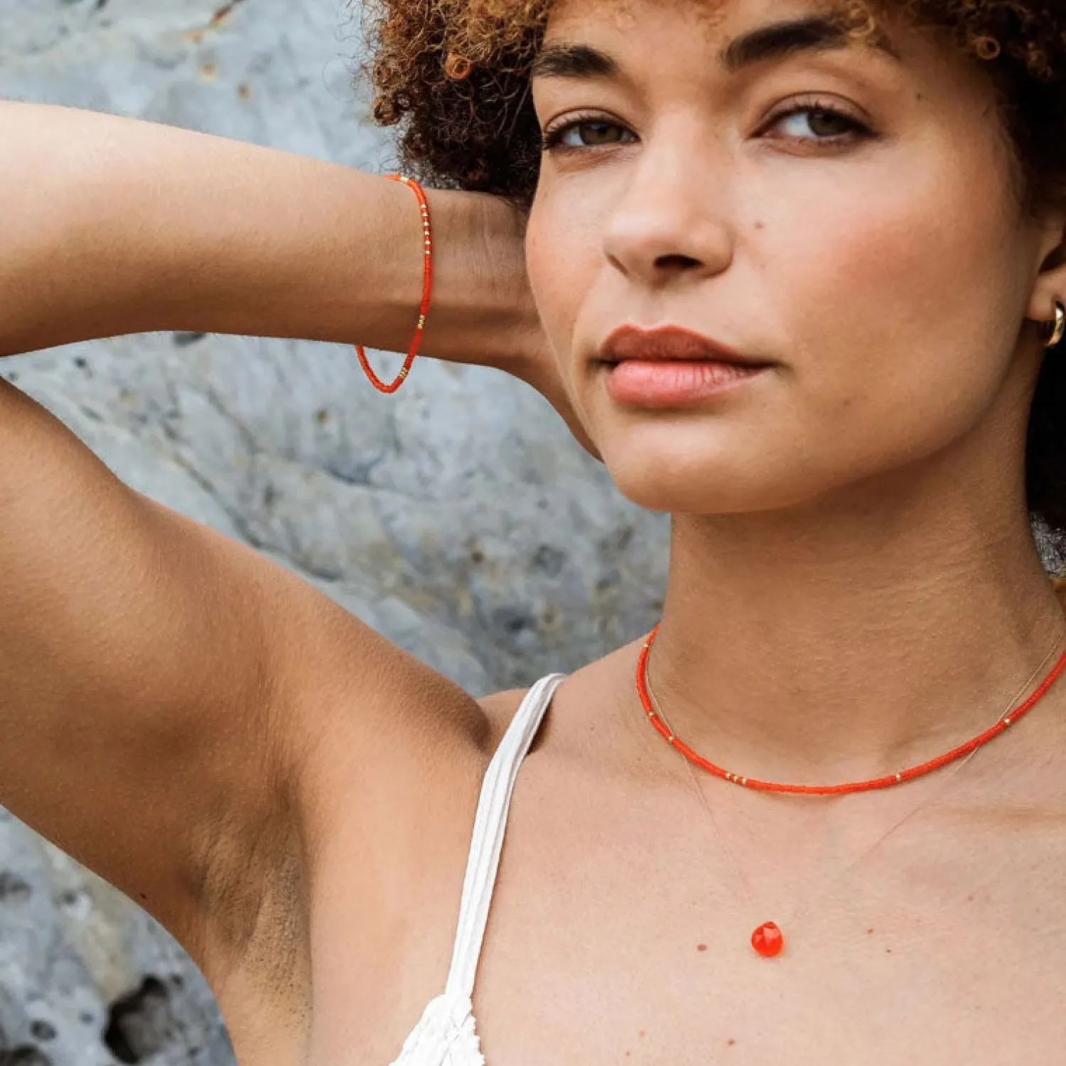 WANDERLUST LIFE Beaded Necklace In Tangiers Orange