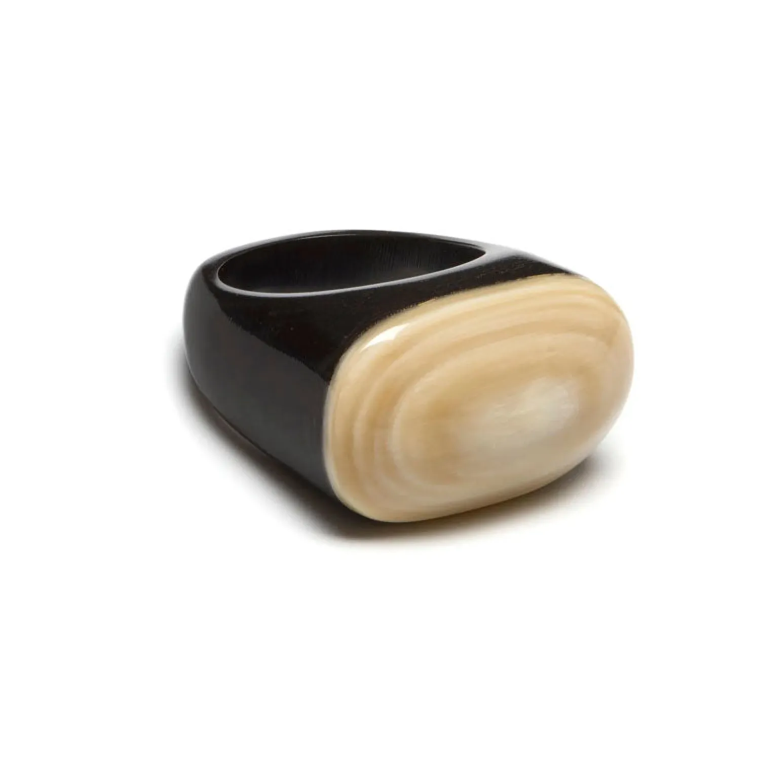 BRANCH JEWELLERY Black And White Natural Oval Horn Ring