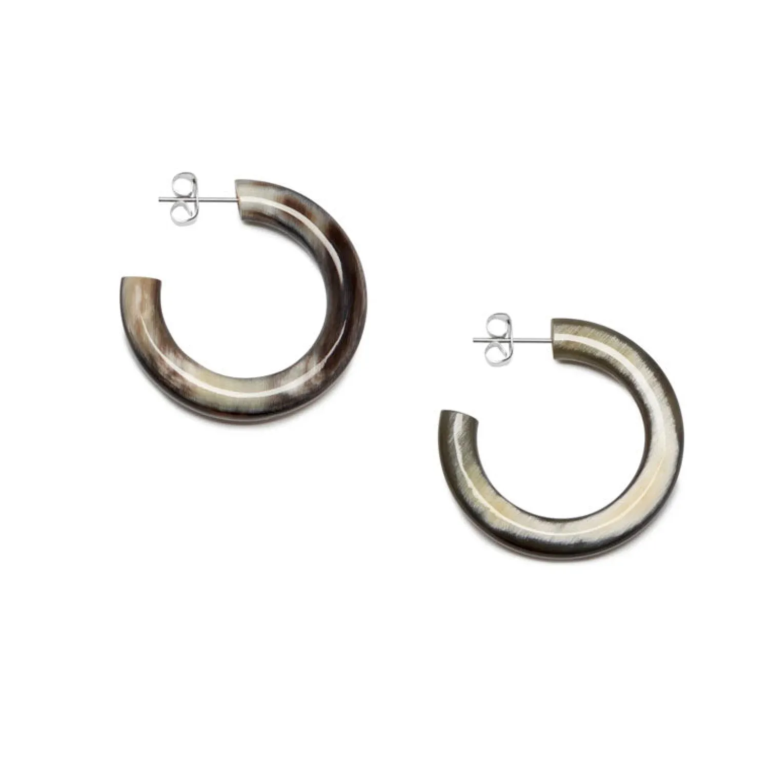 BRANCH JEWELLERY Black Natural Buffalo Horn Rounded Hoop Earrings