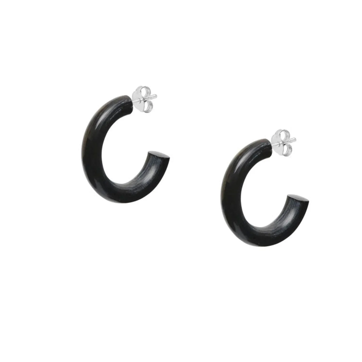 BRANCH JEWELLERY Black Natural Small Rounded Hoop Horn Earrings