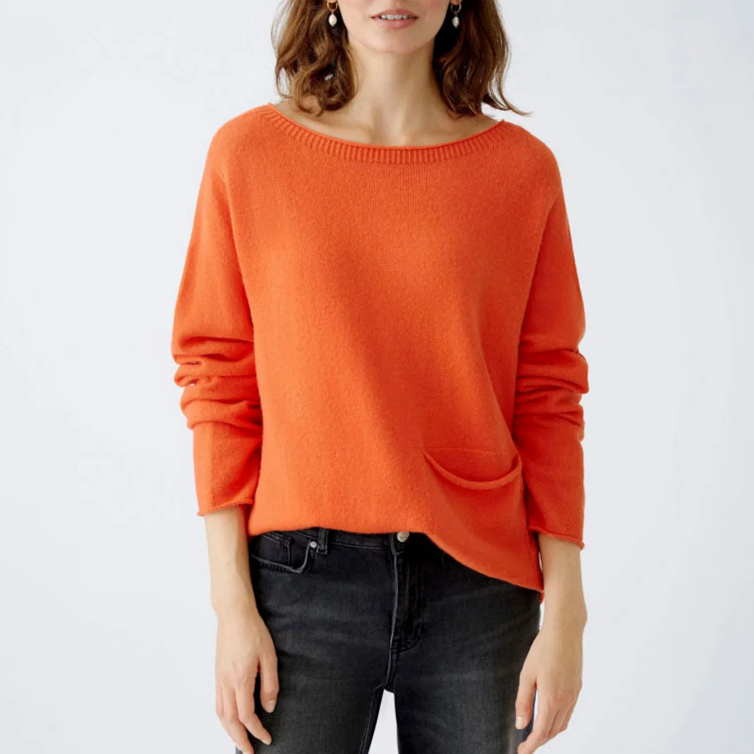 OUI Boat Neck Jumper With Pocket In Cherry Tomato