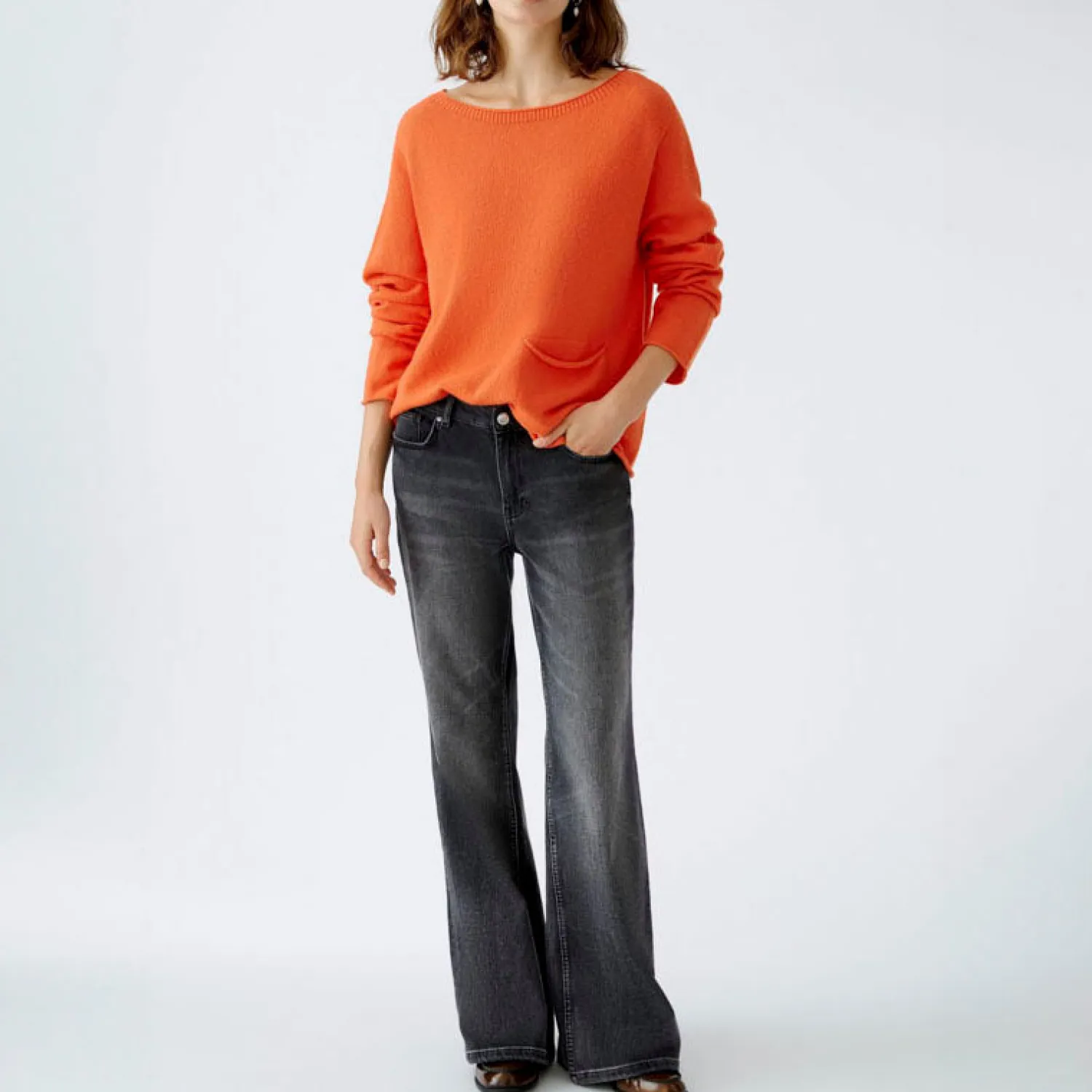 OUI Boat Neck Jumper With Pocket In Cherry Tomato