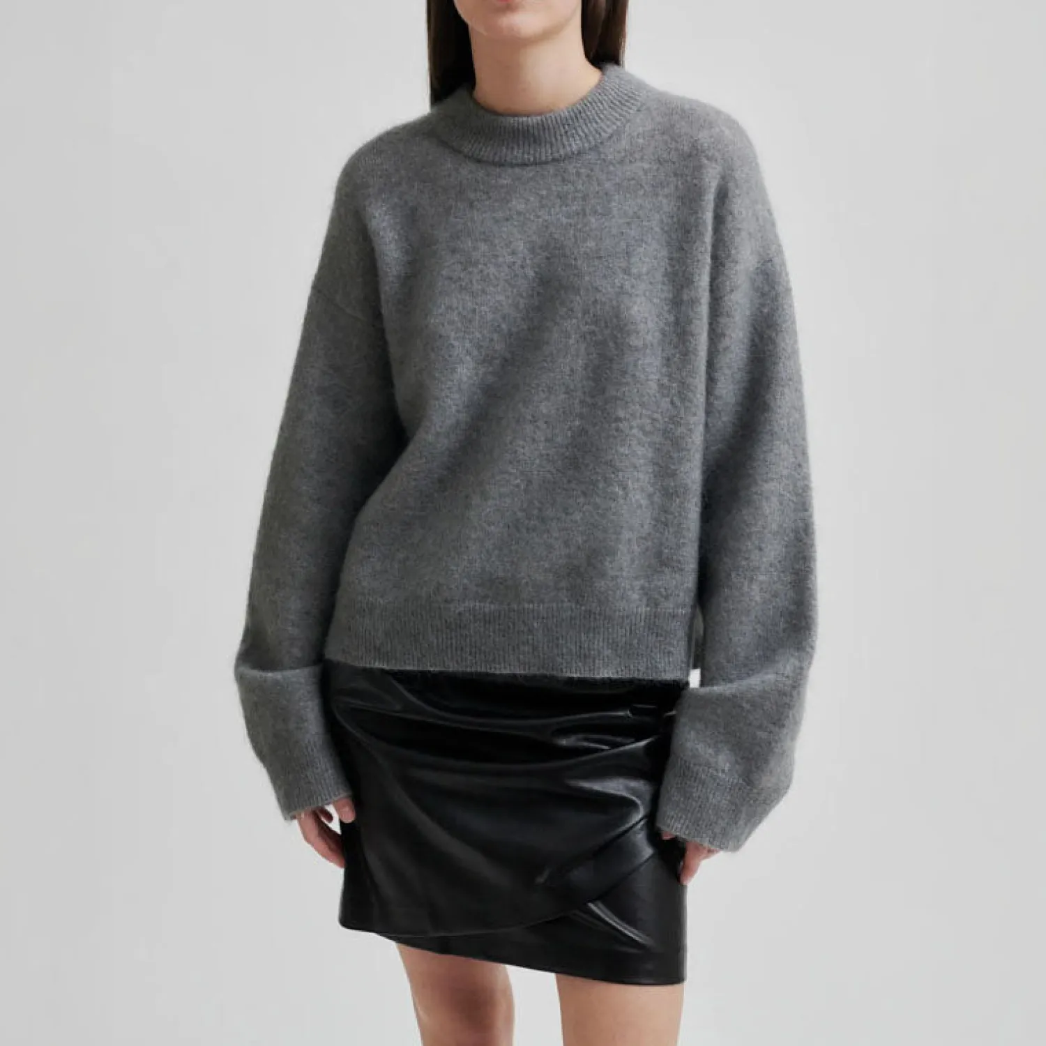 SECOND FEMALE Brook Knit Drop Shoulder Knit In Charcoal Grey