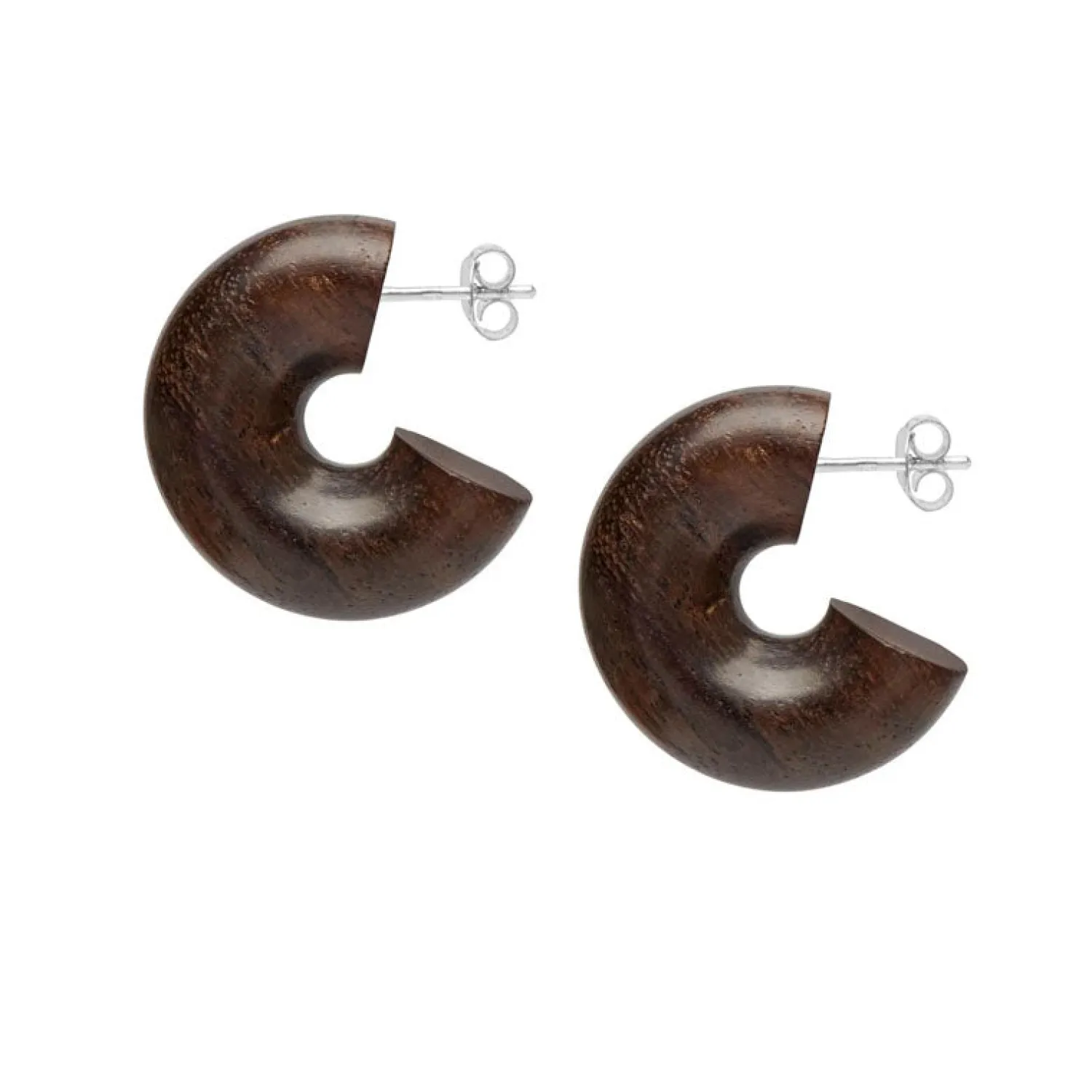 BRANCH JEWELLERY Brown Thick Wooden Hoop Earring