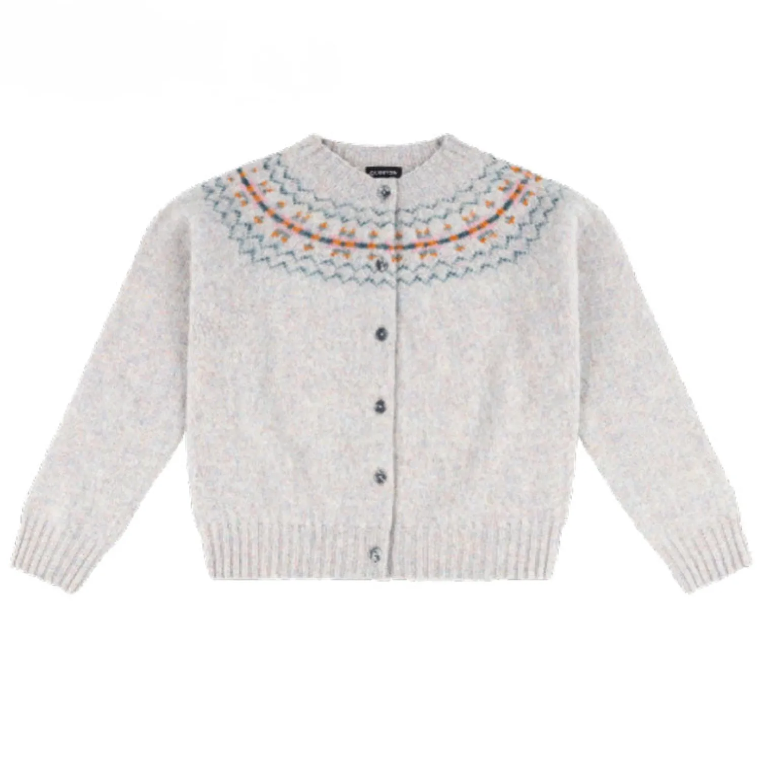 QUINTON & CHADWICK Brushed Cropped Fairisle Cardigan In Pearl