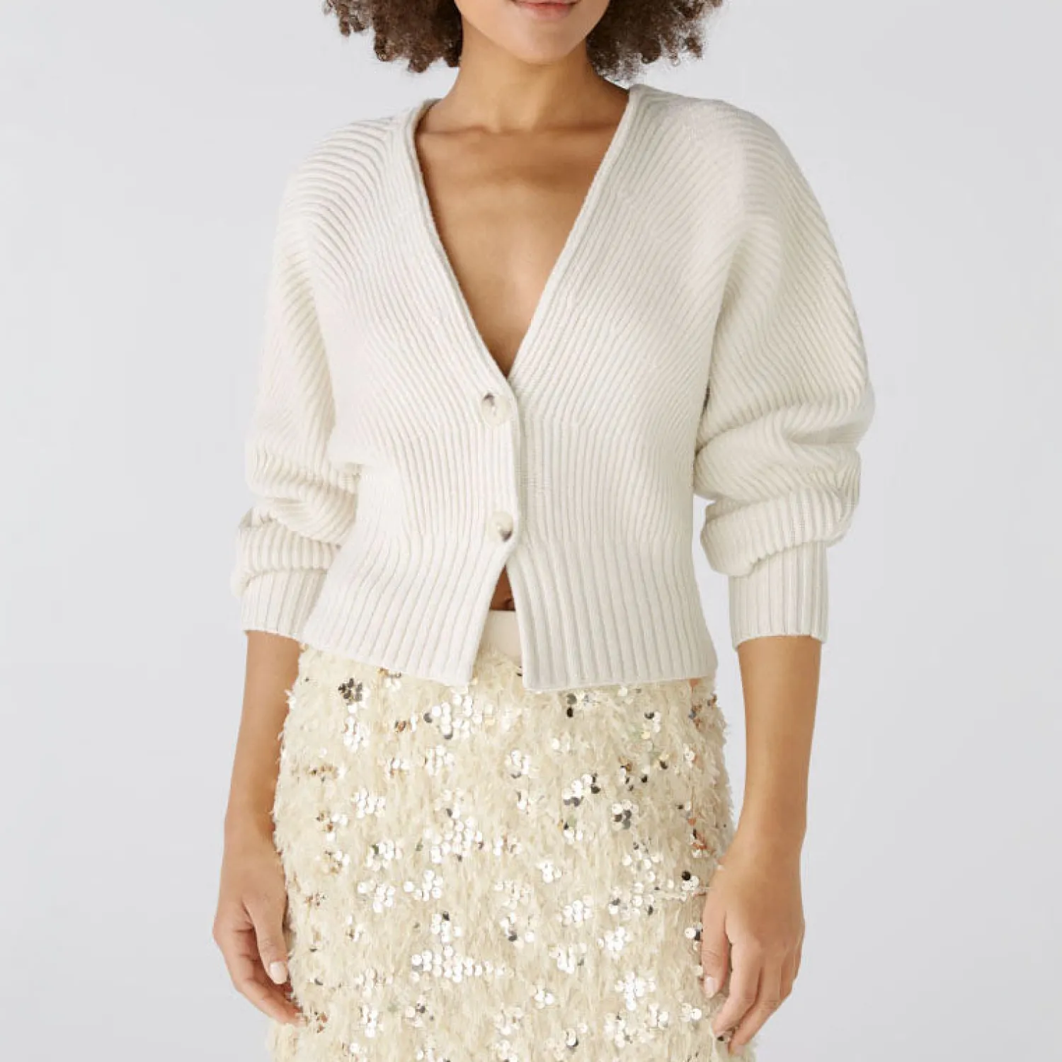 OUI 2 Button Cardigan In Off White