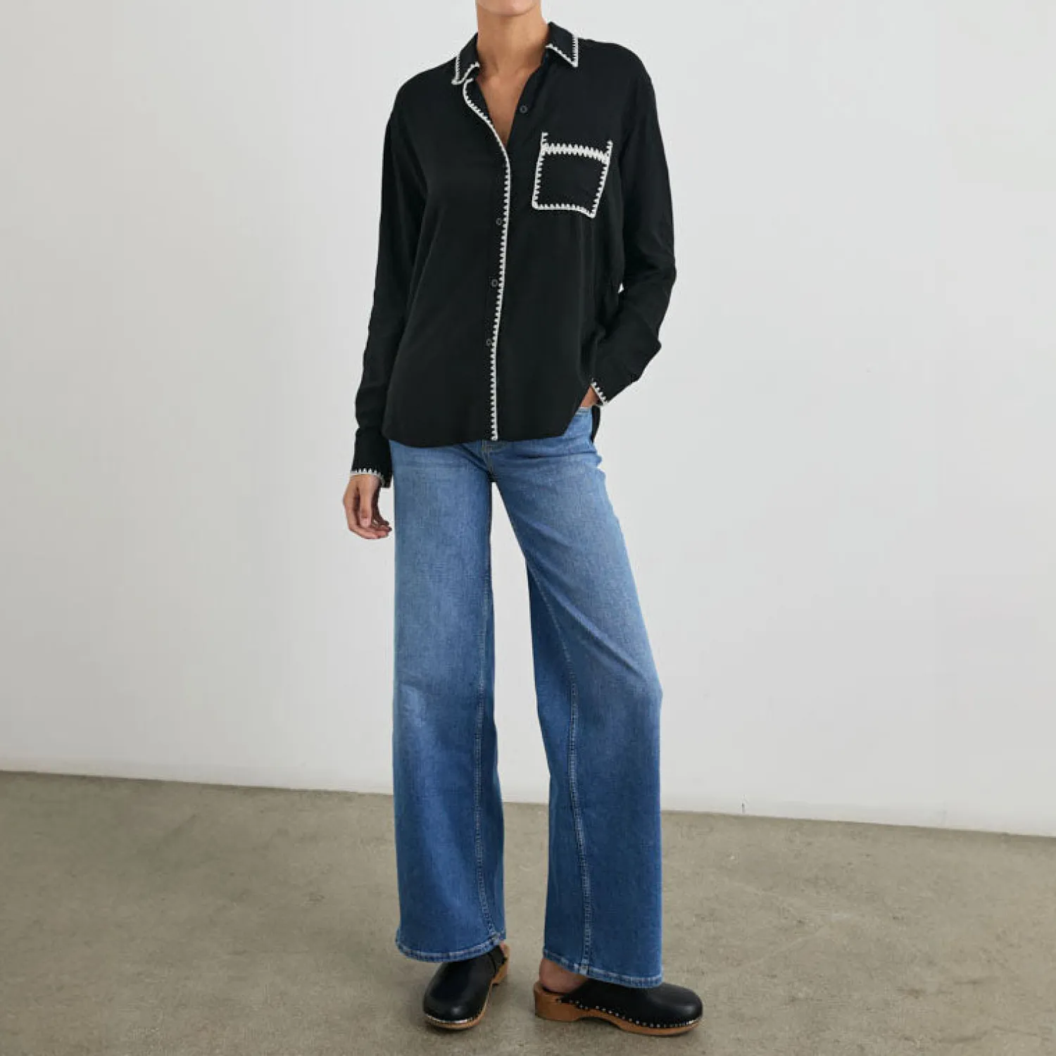 RAILS Charli L/S Shirt In Black Blanket Stitch