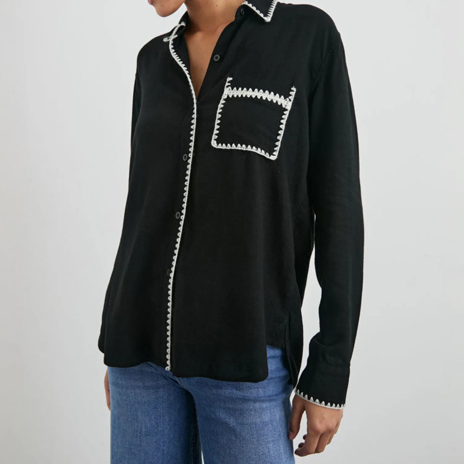 RAILS Charli L/S Shirt In Black Blanket Stitch