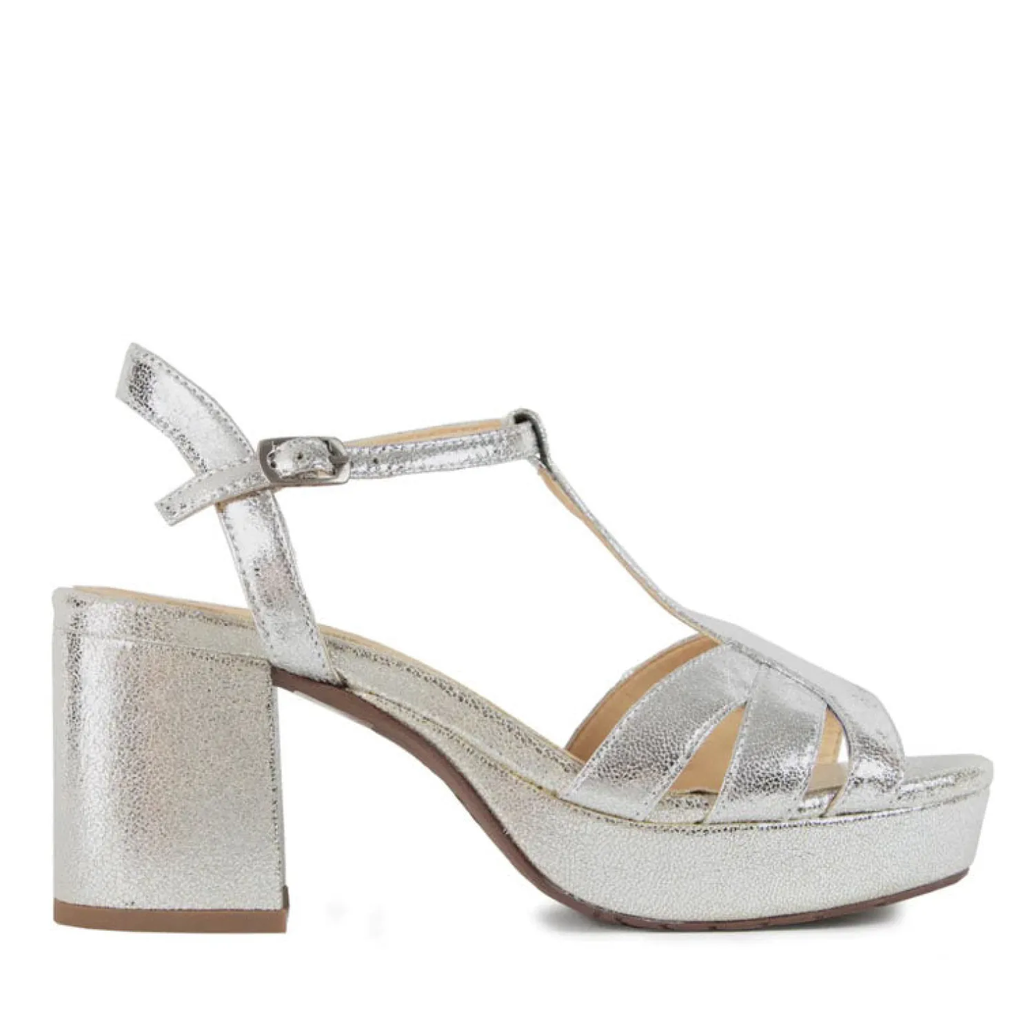 ESSKA Charlie 70s T Bar Sandals In Vegan Silver