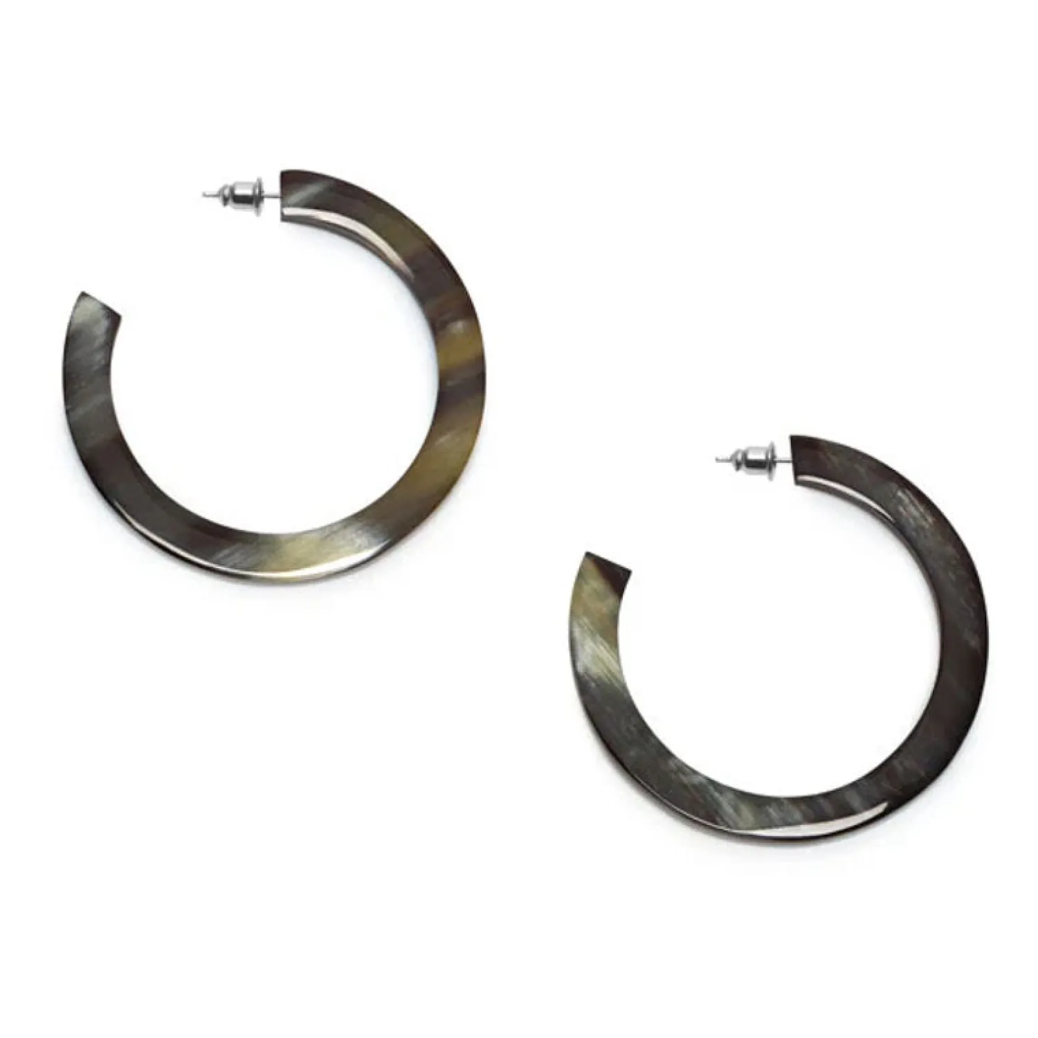 BRANCH JEWELLERY Classic Horn Hoop Earrings In Black/Natural