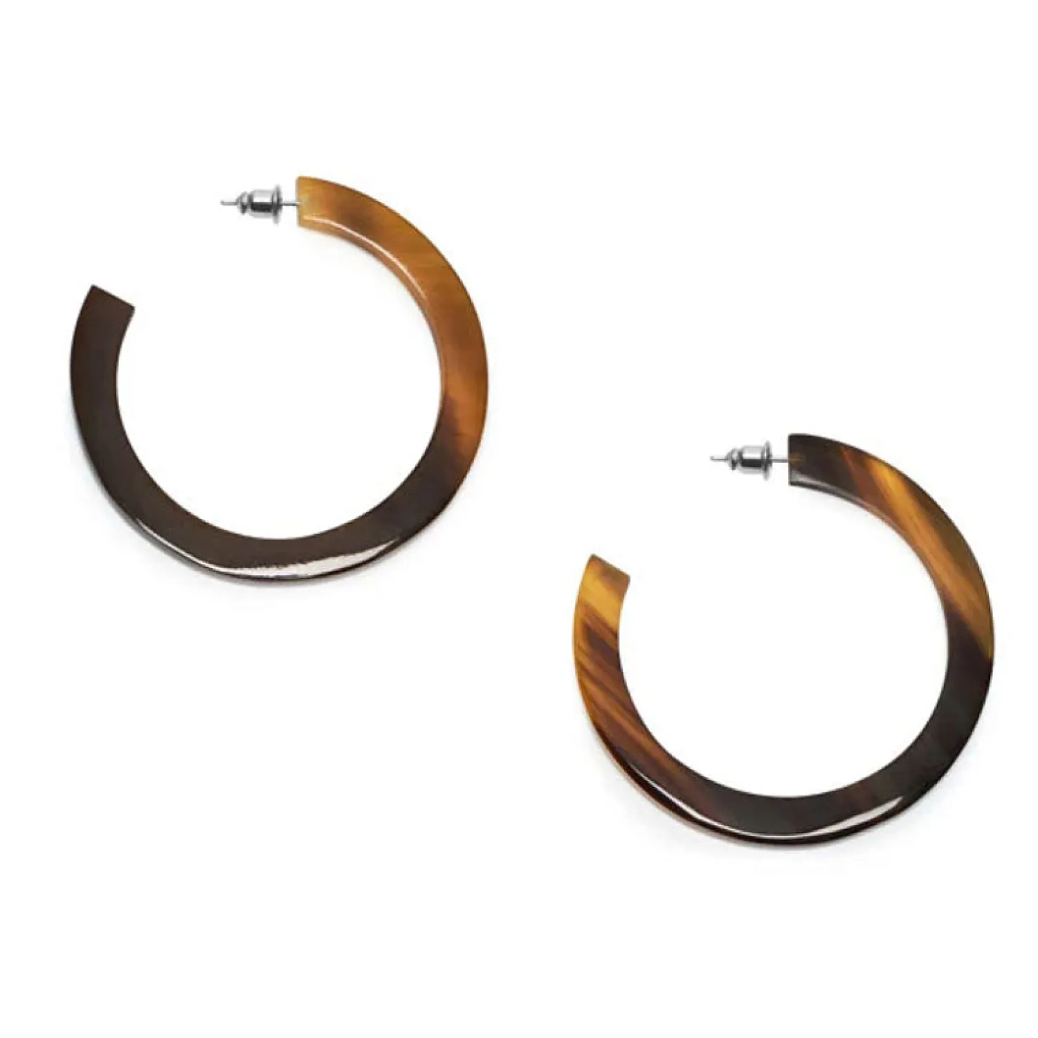 BRANCH JEWELLERY Classic Horn Hoop Earrings In Brown/Natural