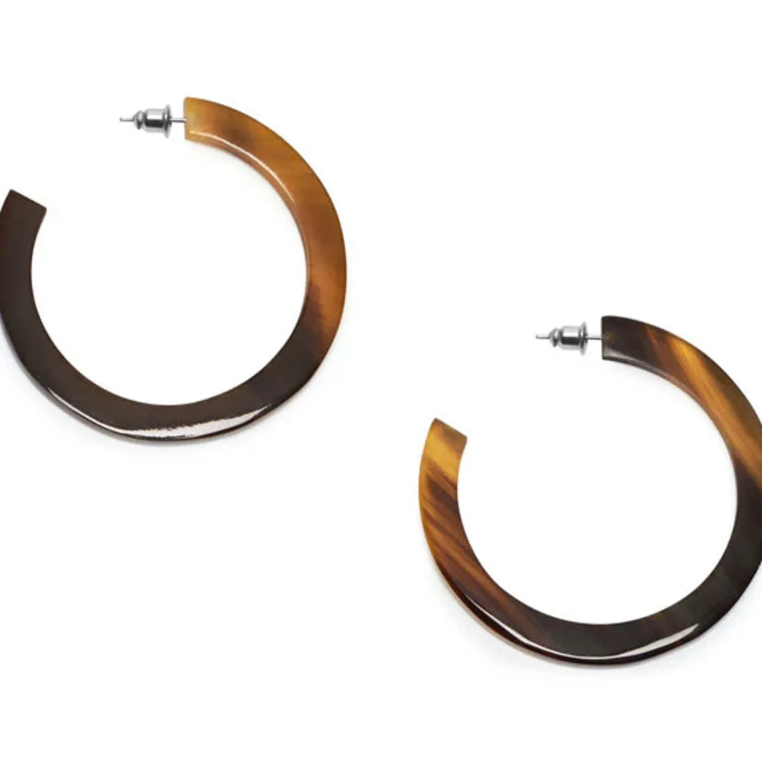 BRANCH JEWELLERY Classic Horn Hoop Earrings In Brown/Natural