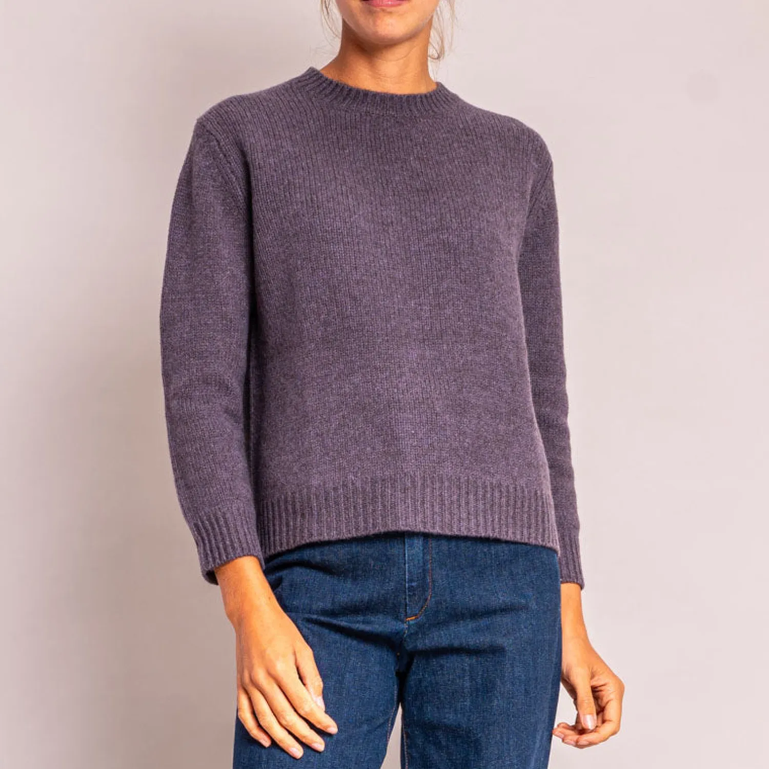 CASH CA Classic Neat Crew Neck Knit In Damson