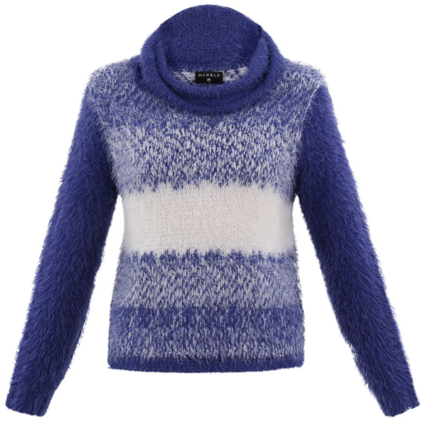 MARBLE Contrast Roll Neck Sweater In Blue Mix