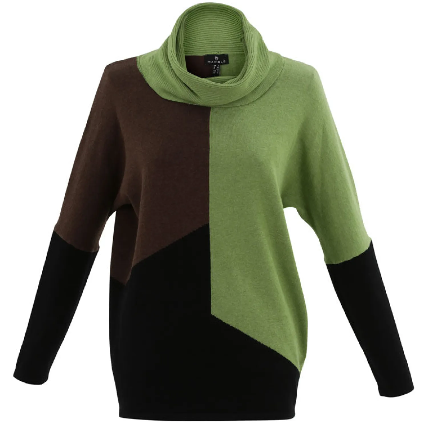 MARBLE Contrast Roll Neck Sweater In Dark/Green