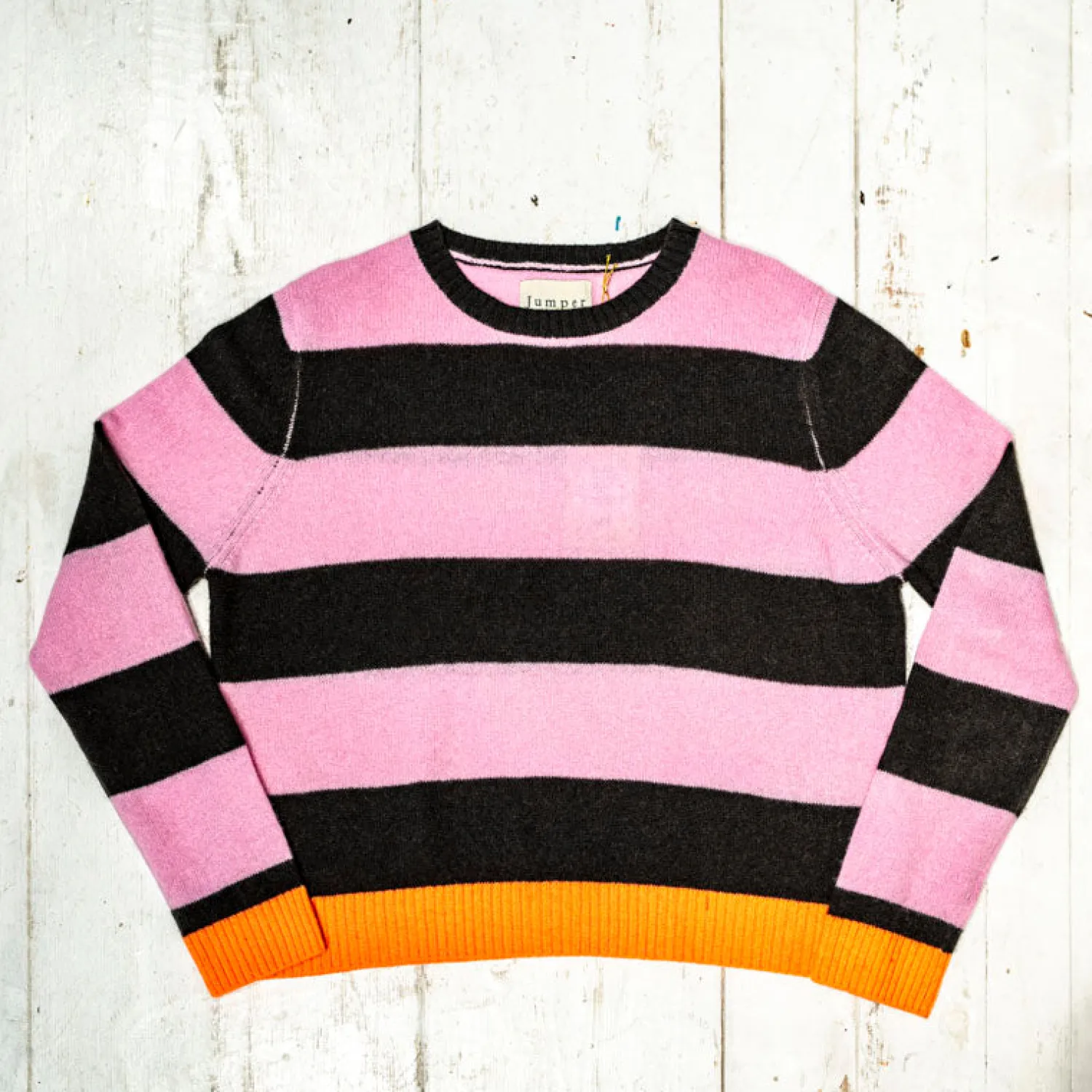 JUMPER1234 Contrast Stripe Crew In Bitter Rose/Neon Orange