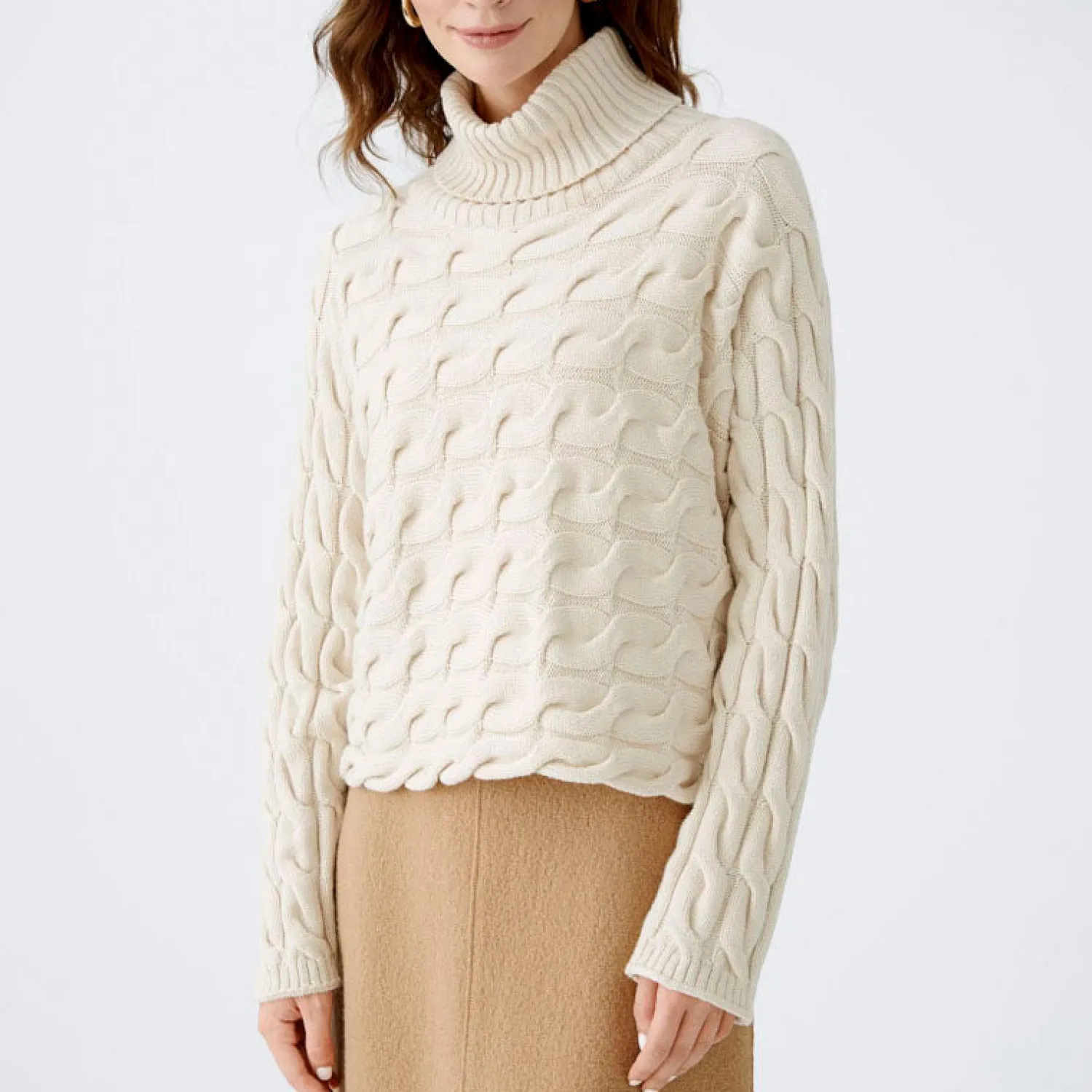 OUI Cotton Mix Cable Knit In Whitecap Grey