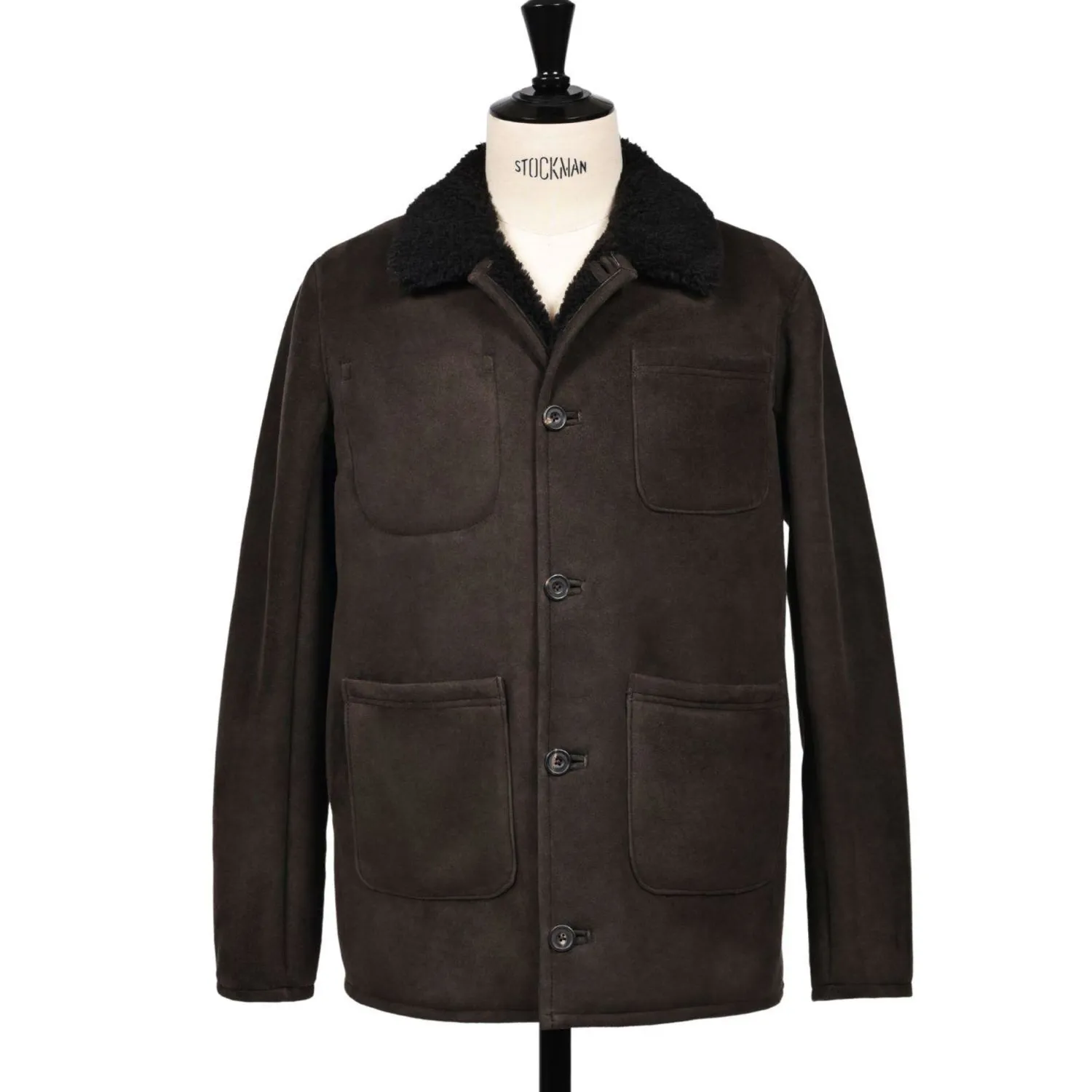 OWEN BARRY Cyrus Sheepskin Chore Jacket In Ebony/Brown