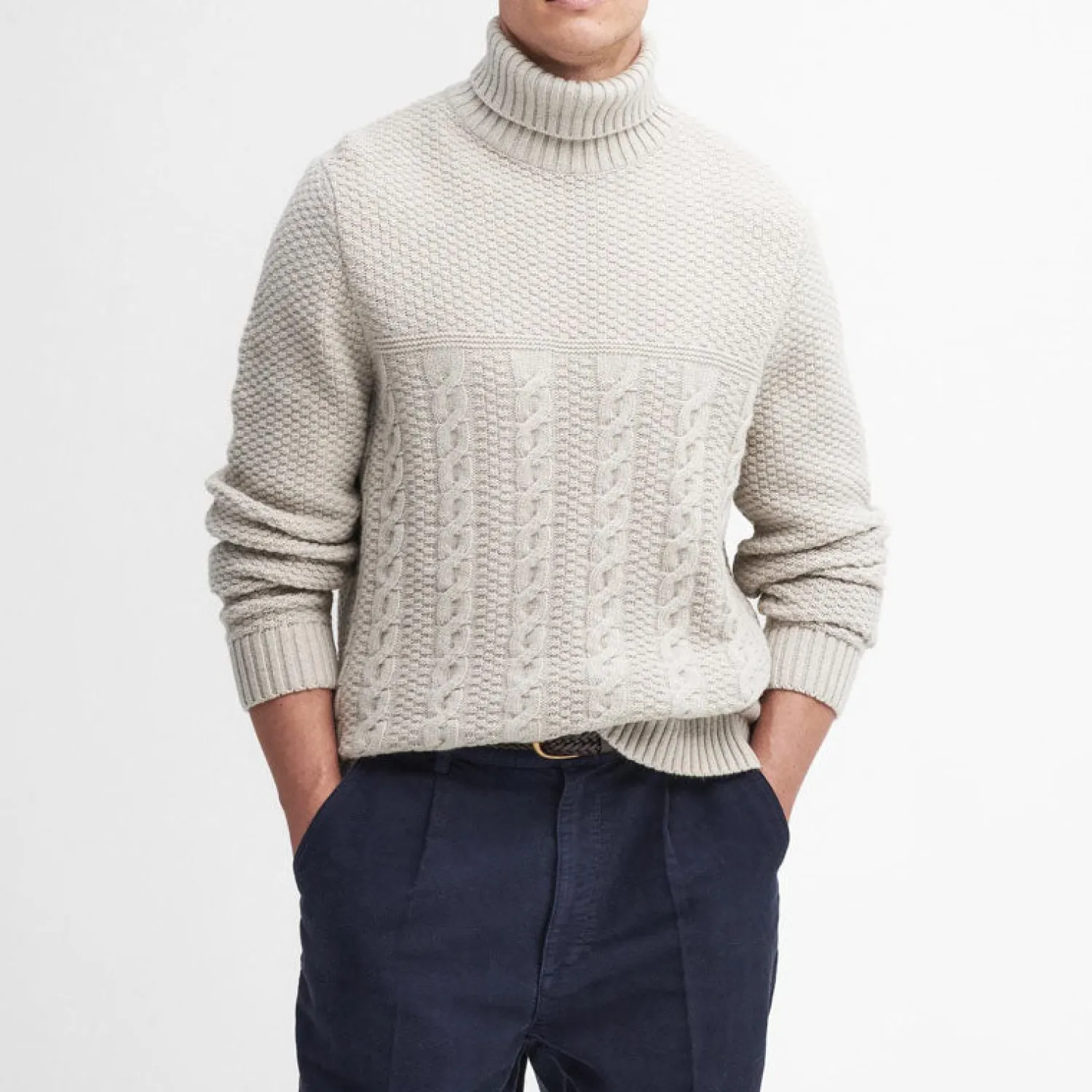 BARBOUR Daleside Roll Neck Knitted Jumper In Chalk Marl