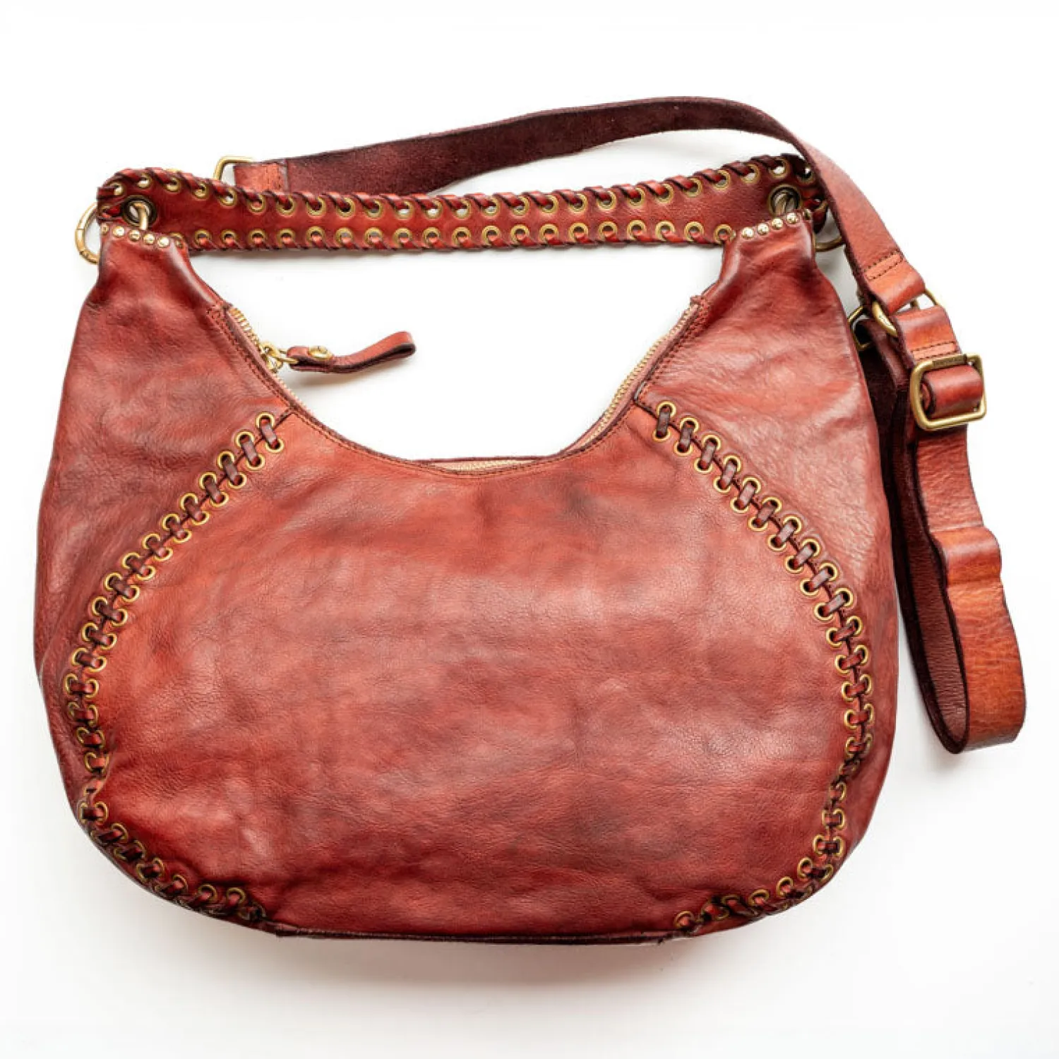 CAMPOMAGGI Dalia Eyelets & Threading Shoulder Bag In Burgundy