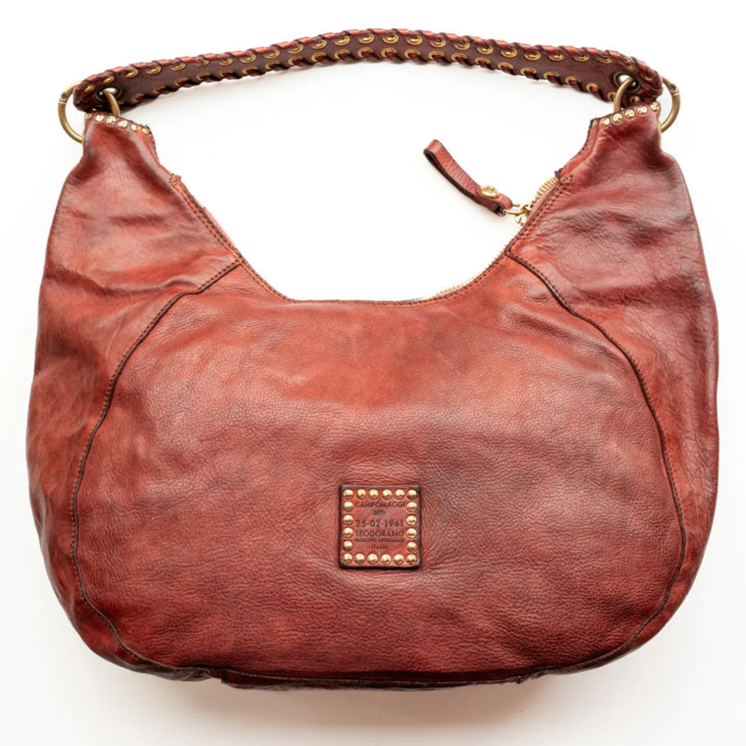 CAMPOMAGGI Dalia Eyelets & Threading Shoulder Bag In Burgundy