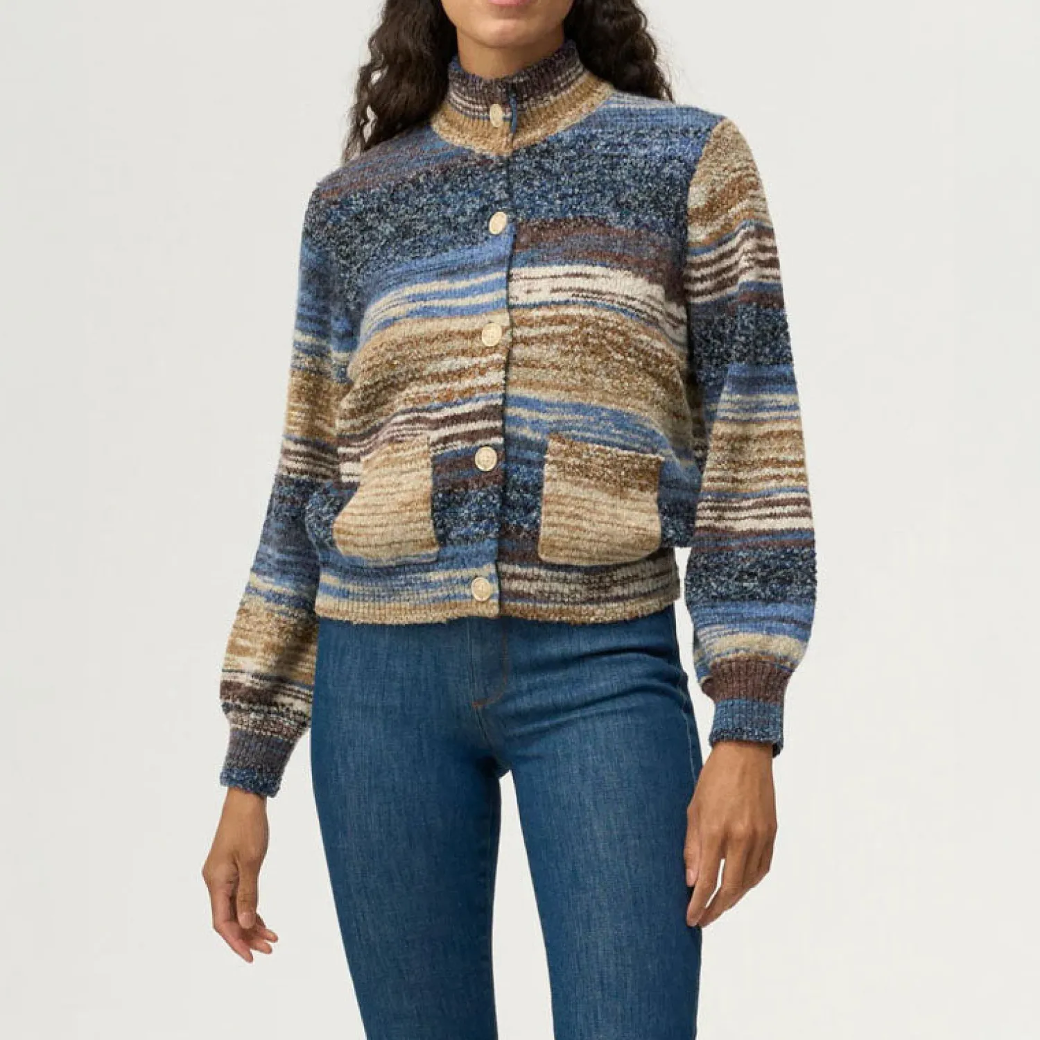 PIESZAK Dew Funnel Neck Knit Cardigan In Multi