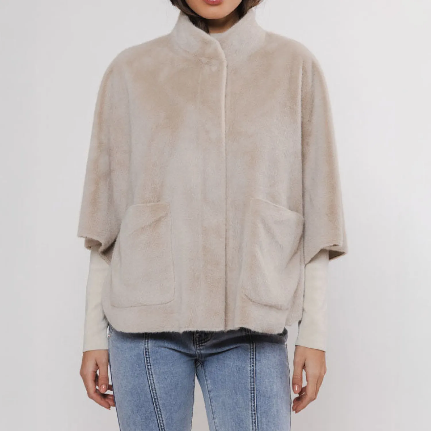 RINO & PELLE Dewi Faux Fur Cape In Birch