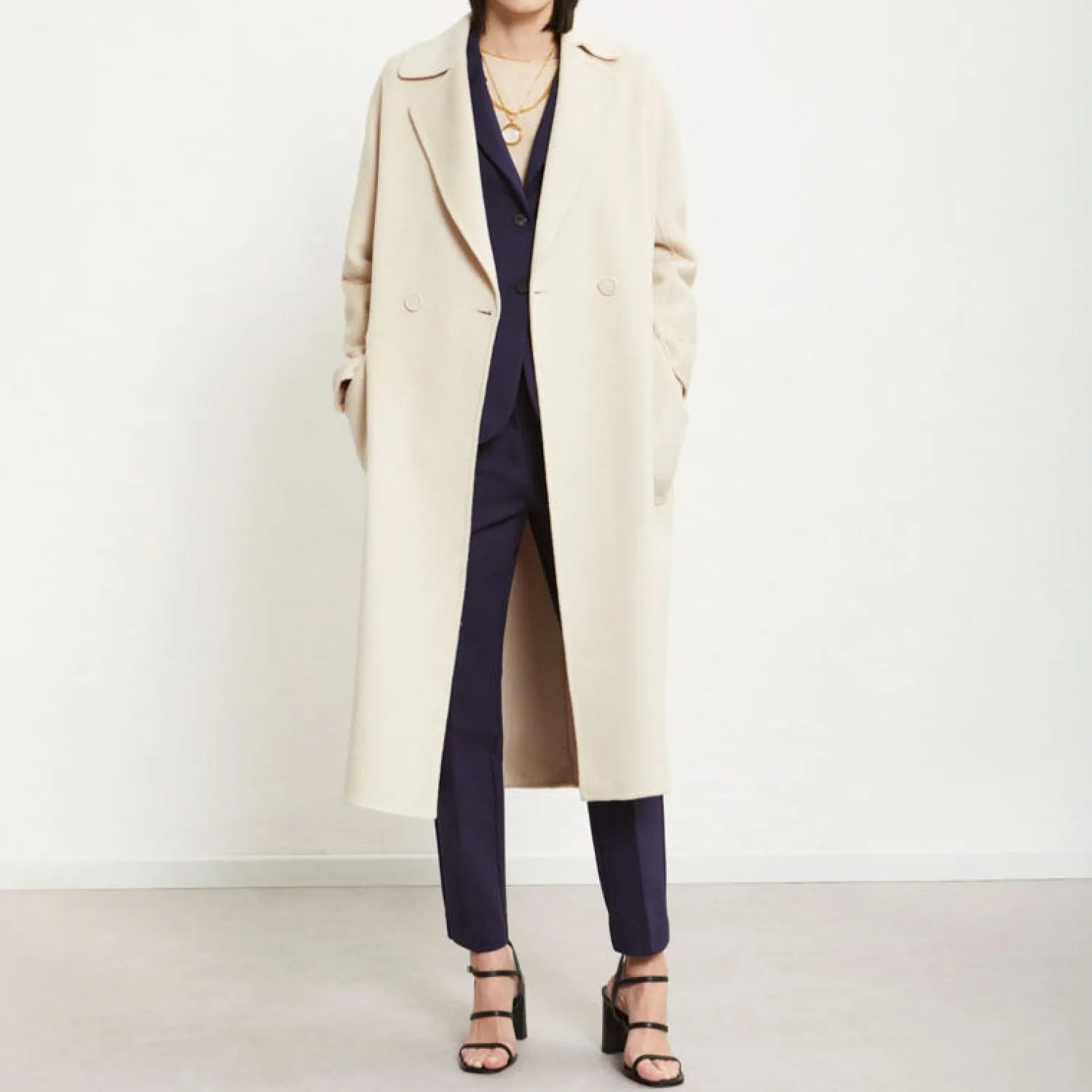 OTTOD AME Double Face Wool Coat In Ecru