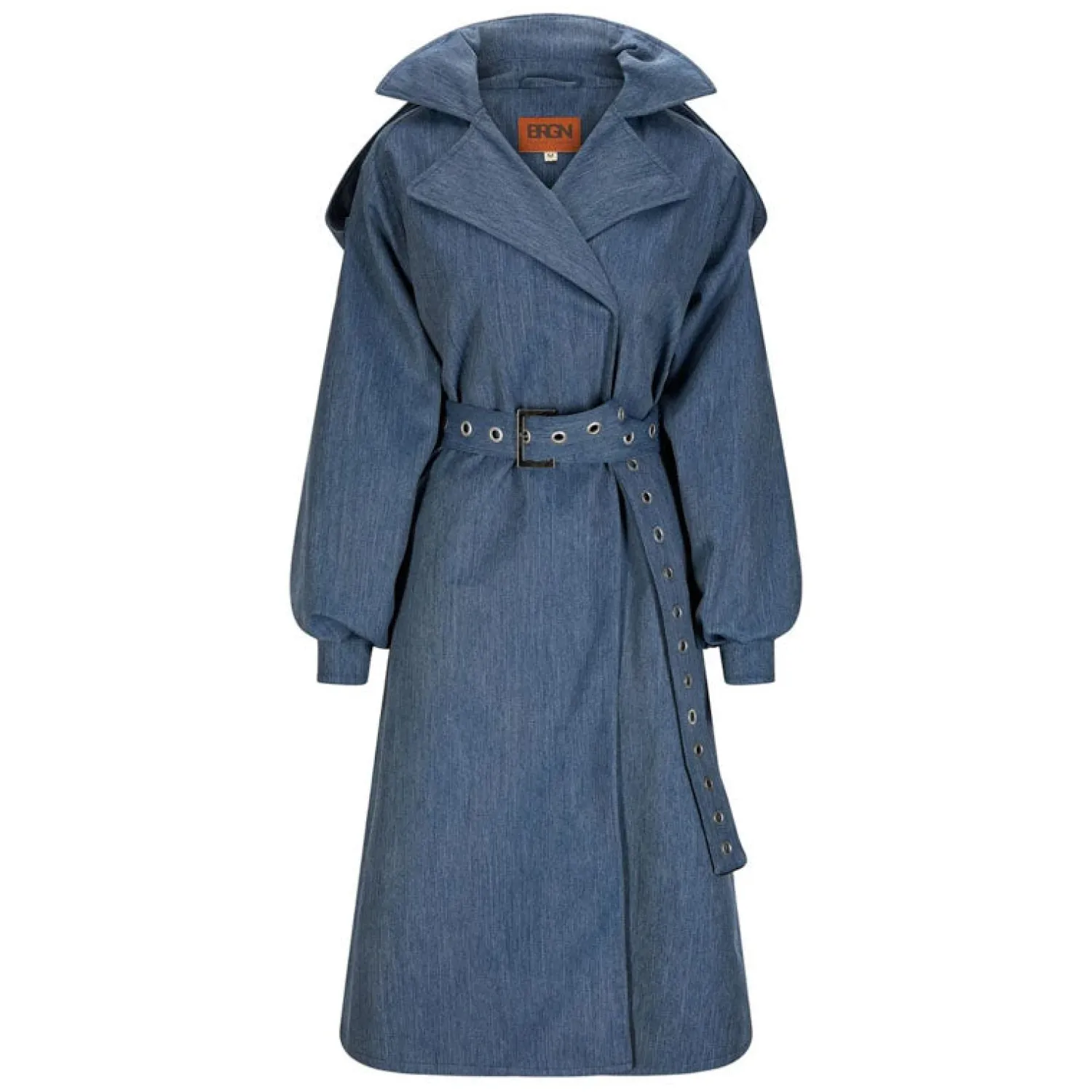 BRGN Duskregn Maxi Trench Coat In Denim Blue