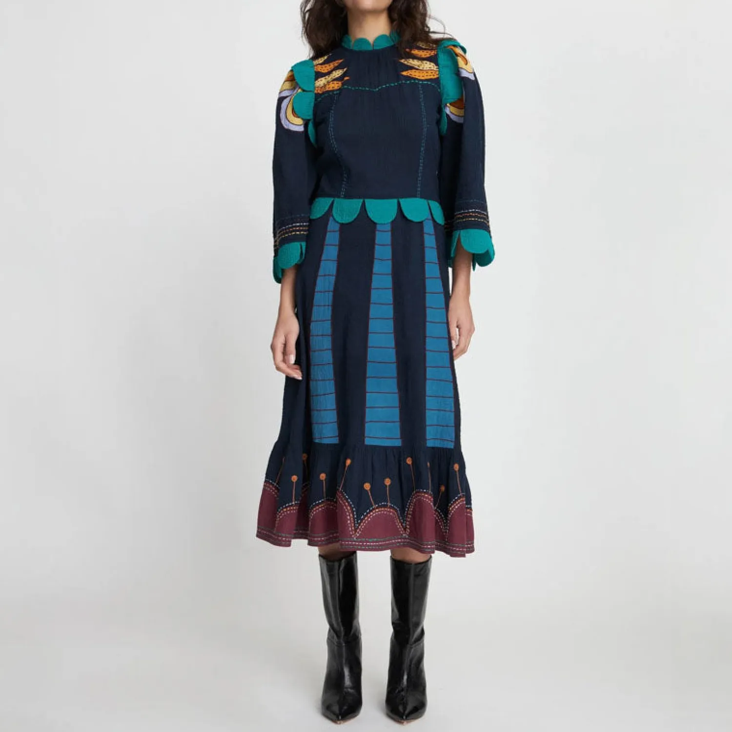 STELLA NOVA Embroidered Cotton Dress In Multicolour