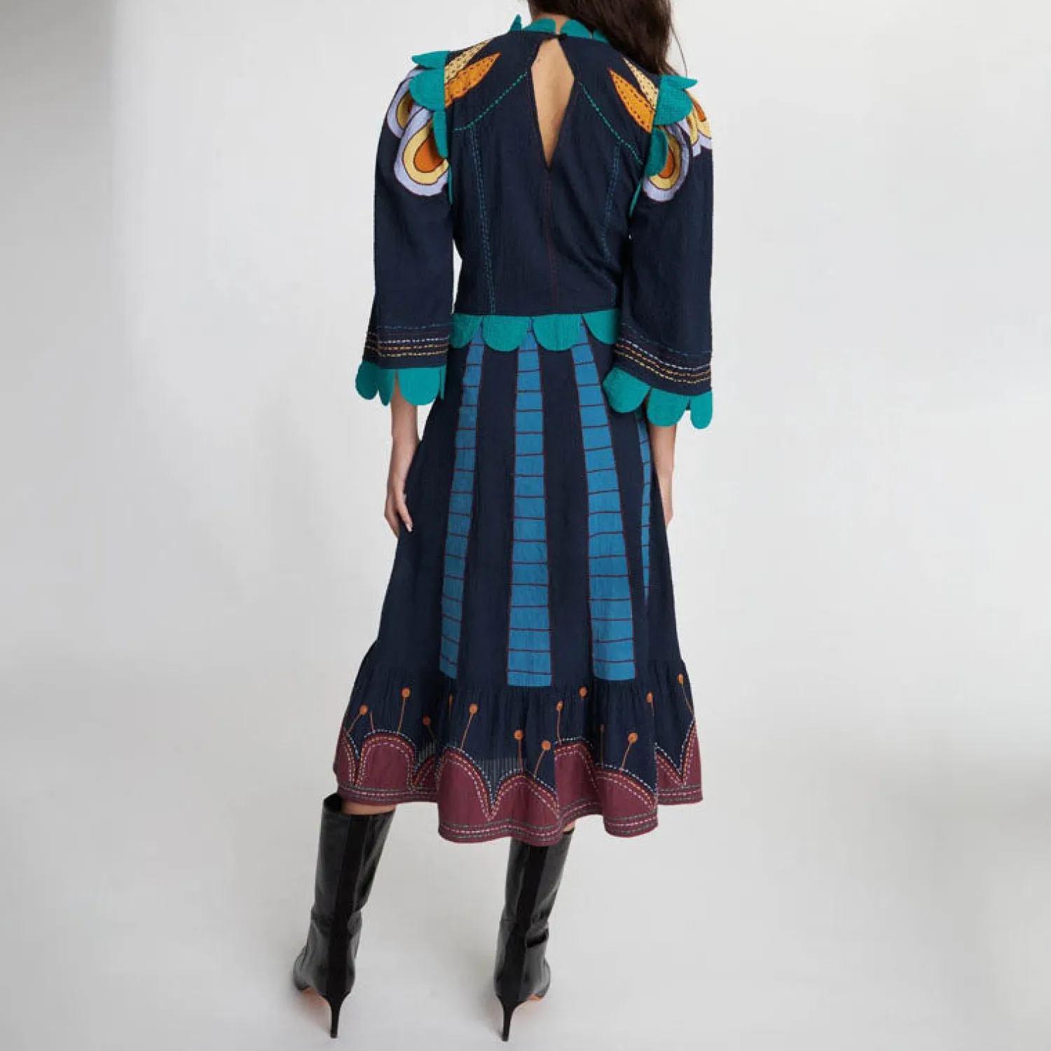 STELLA NOVA Embroidered Cotton Dress In Multicolour