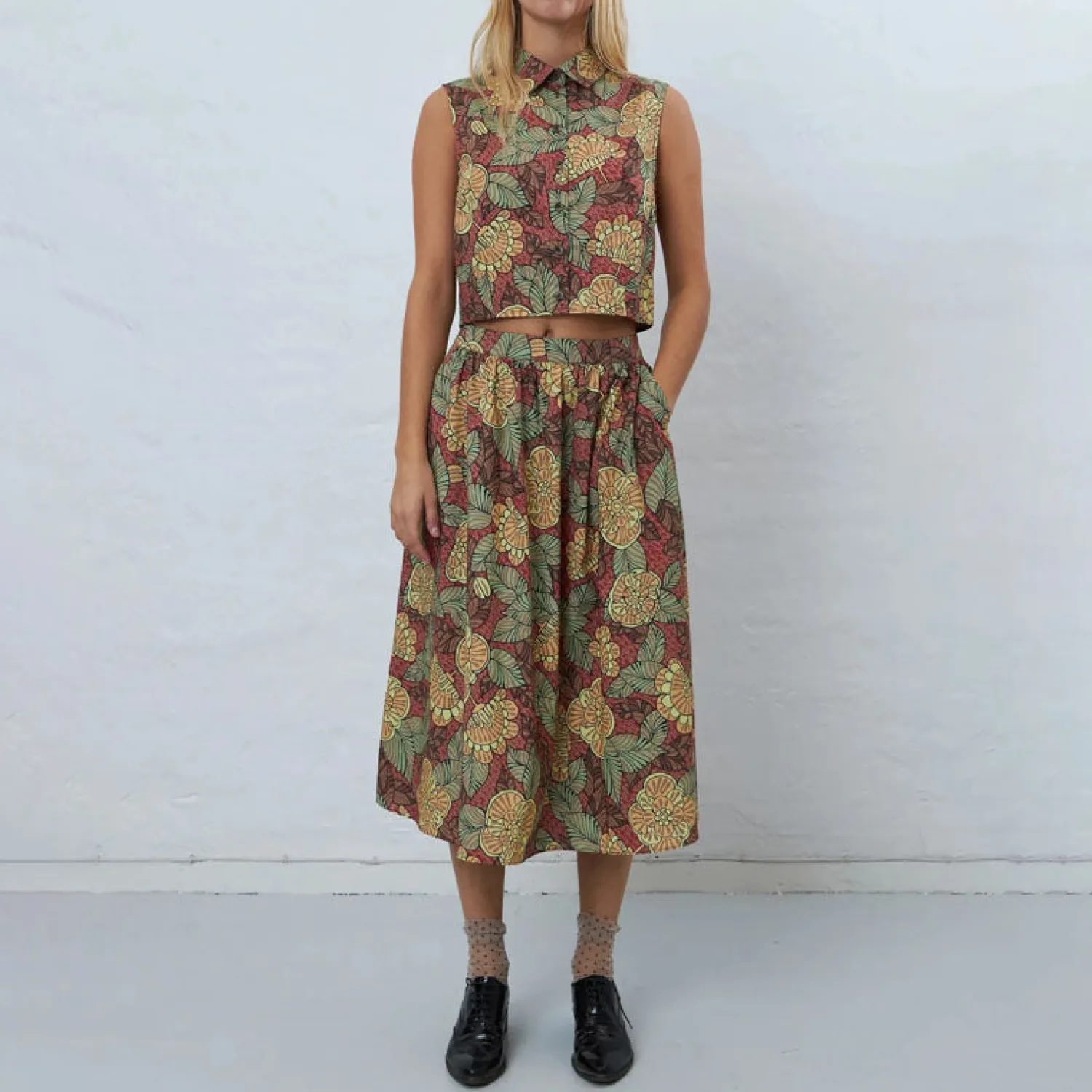 STELLA NOVA Embroidered Midi Skirt In Wild Flowers