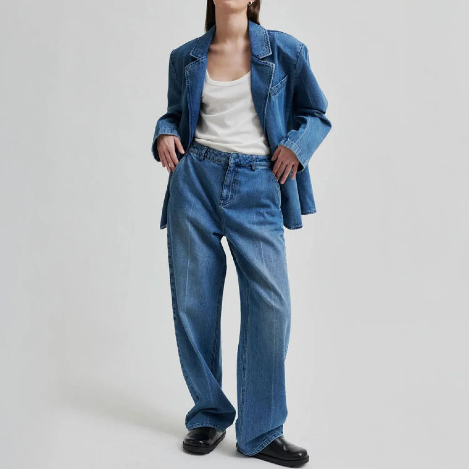 SECOND FEMALE Everly Denim Jeans In Blue Denim