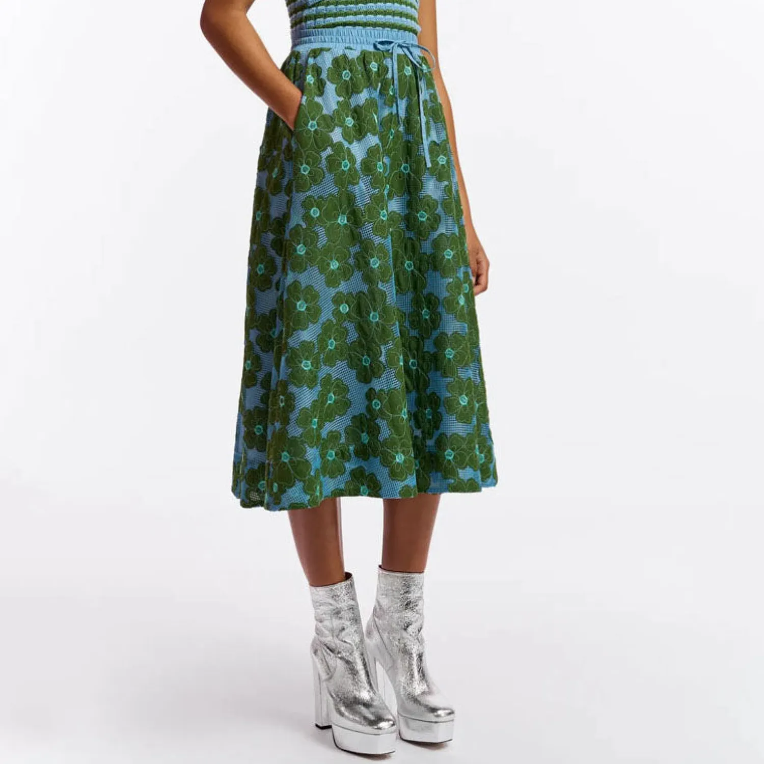 ESSENTIEL ANTWERP Feast Open Embo Skirt In Emerald