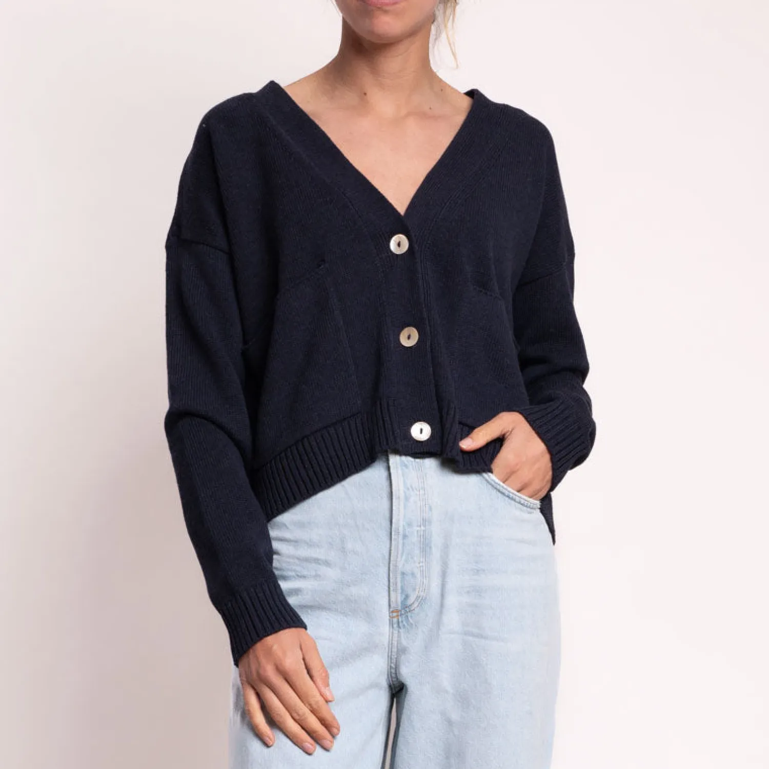 COLLEN & CLARE Gab Cotton Cardigan In Navy Marl