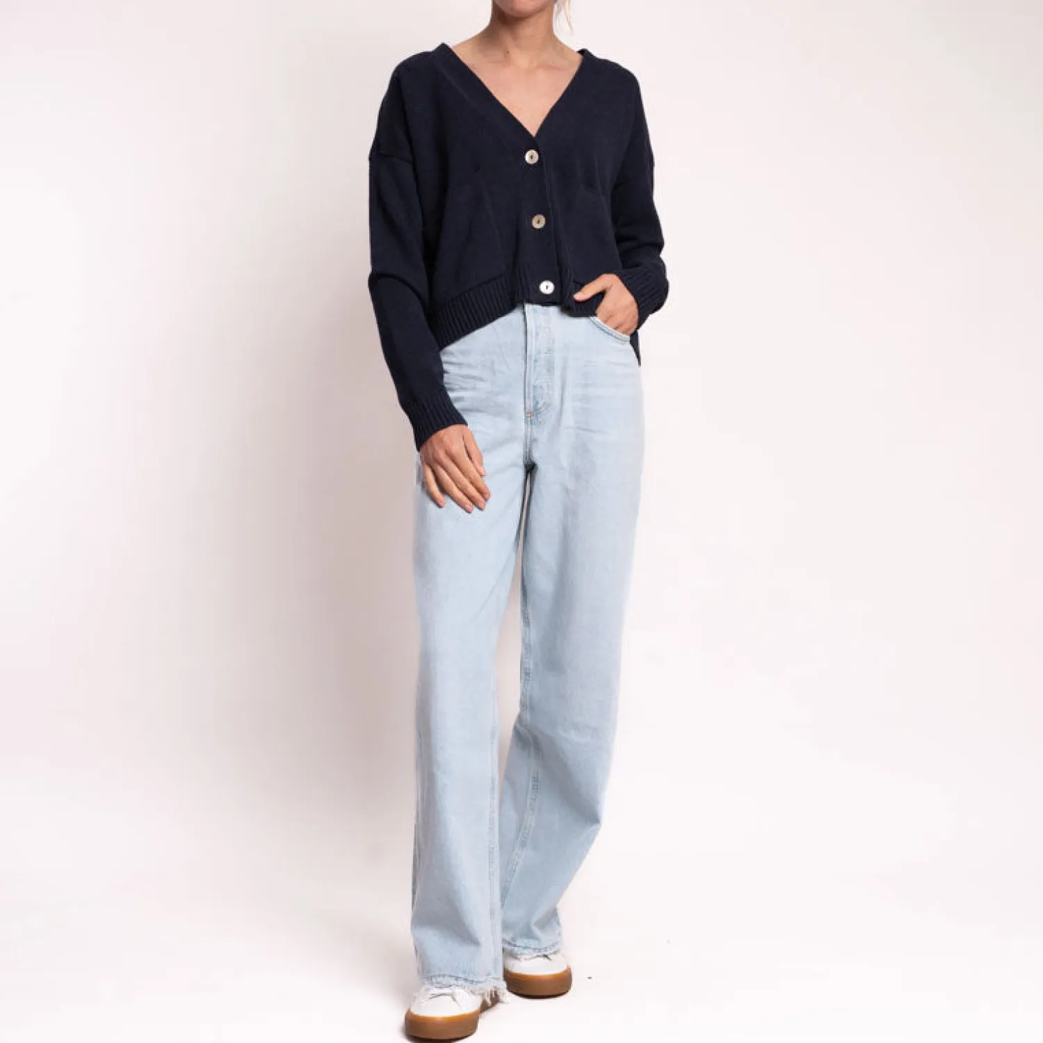 COLLEN & CLARE Gab Cotton Cardigan In Navy Marl