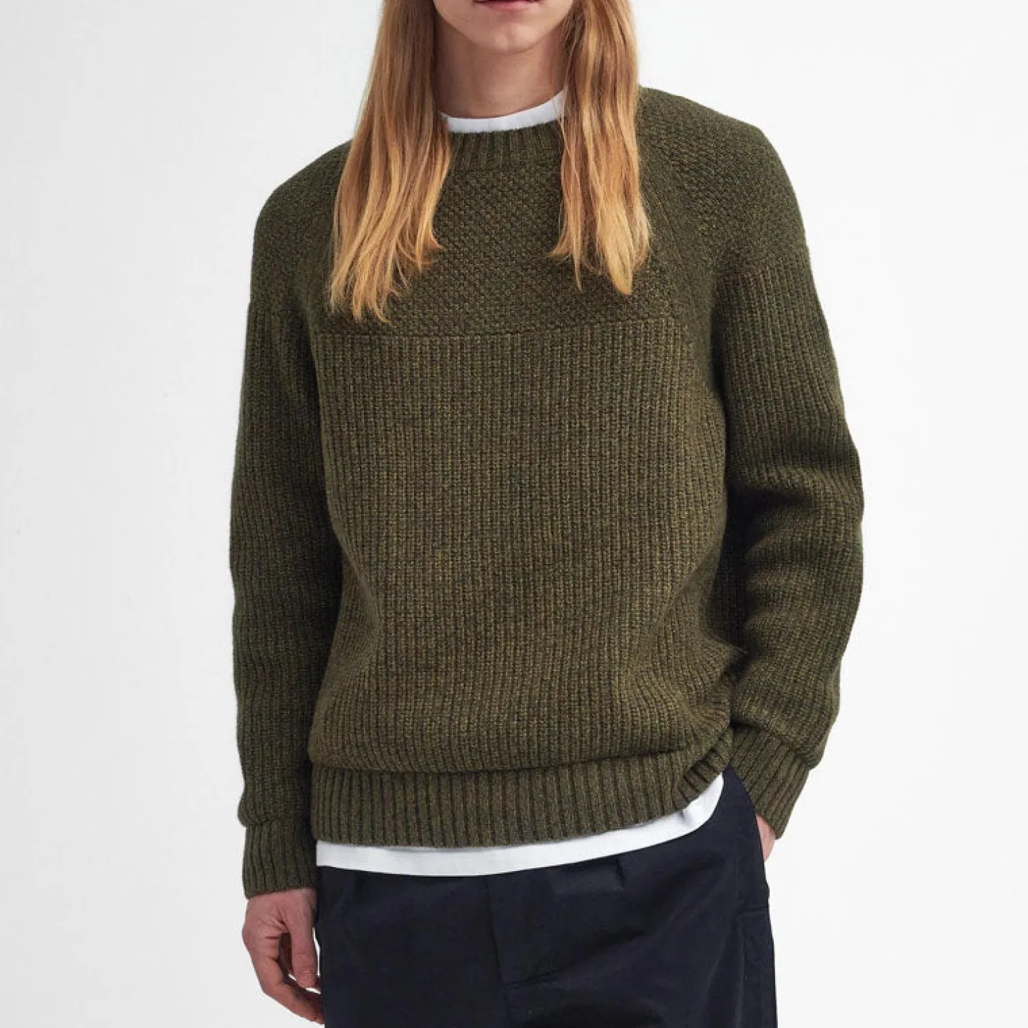 BARBOUR Gansey Crew Neck Sweater In Sage Mix