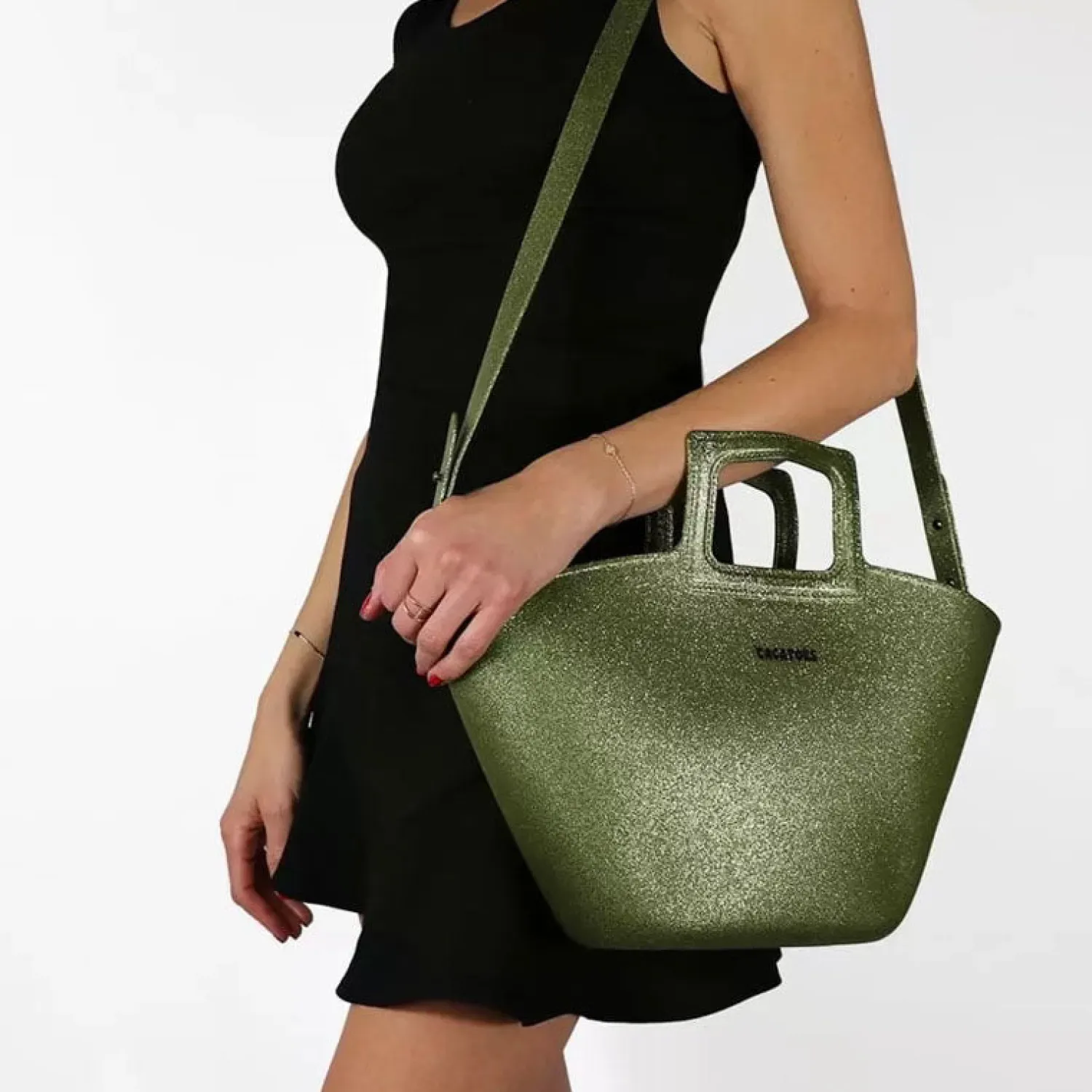 CACATOES Glitter Marisco Bag In Dark Khaki