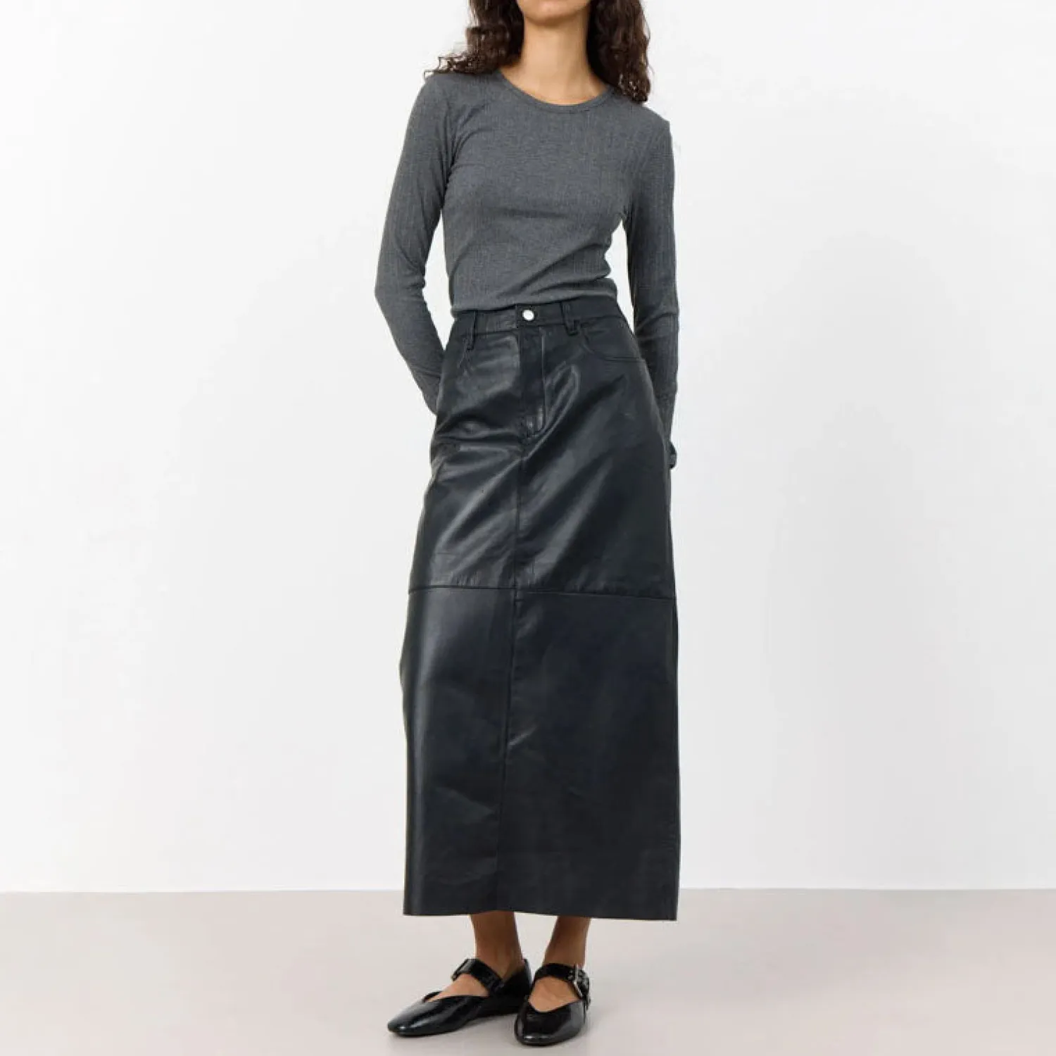 LEVETE ROOM Globa 34 Leather Maxi Skirt In Black