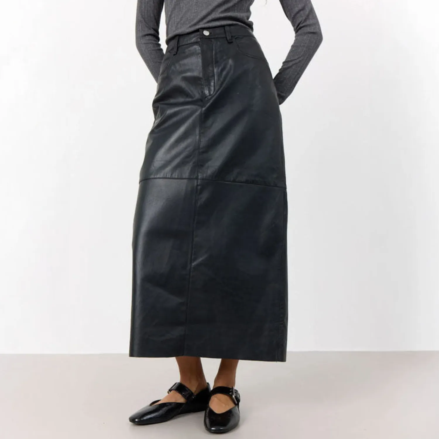 LEVETE ROOM Globa 34 Leather Maxi Skirt In Black